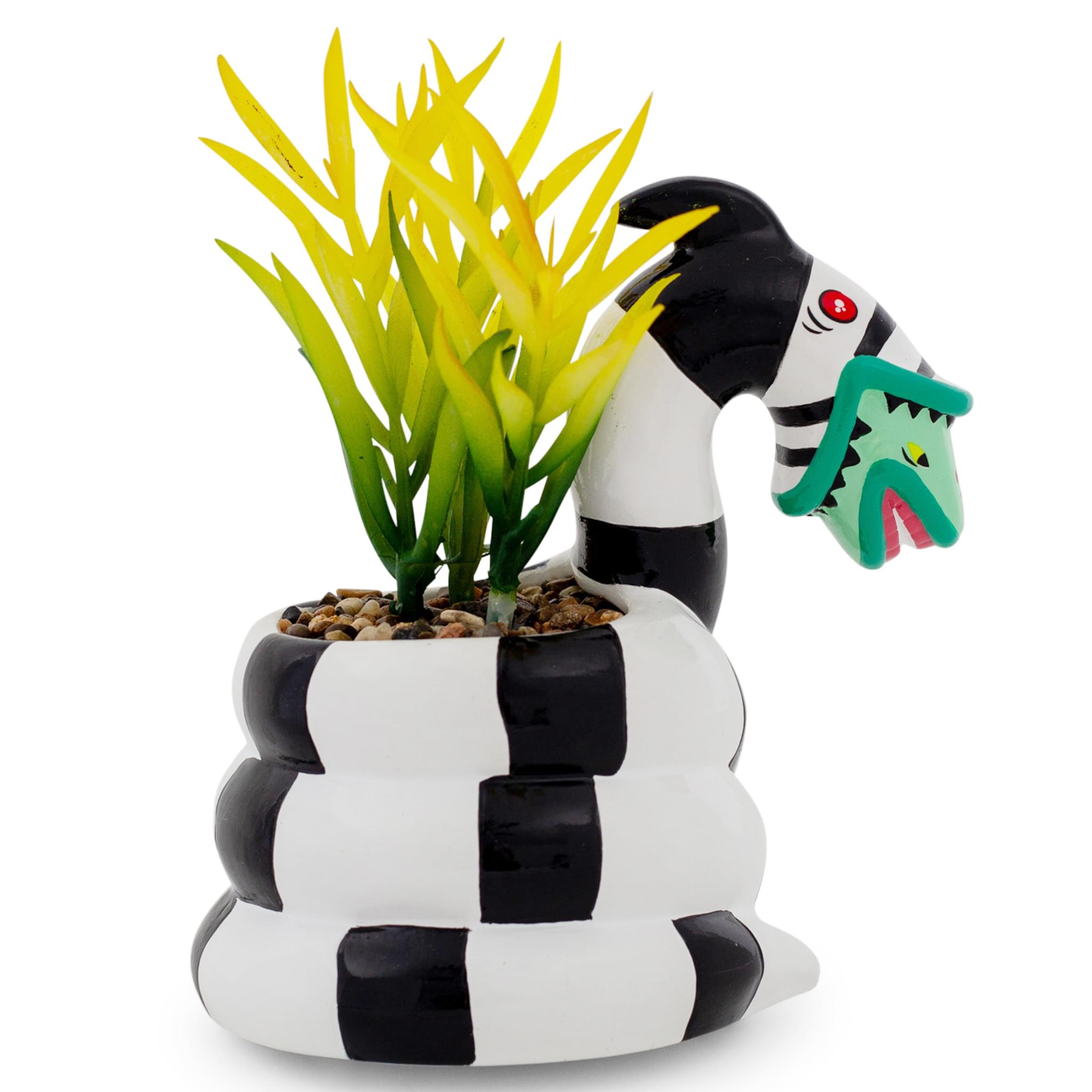 Alt View 1. Silver Buffalo - Beetlejuice Sandworm 6-Inch Ceramic Planter With Artificial Succulent - White.