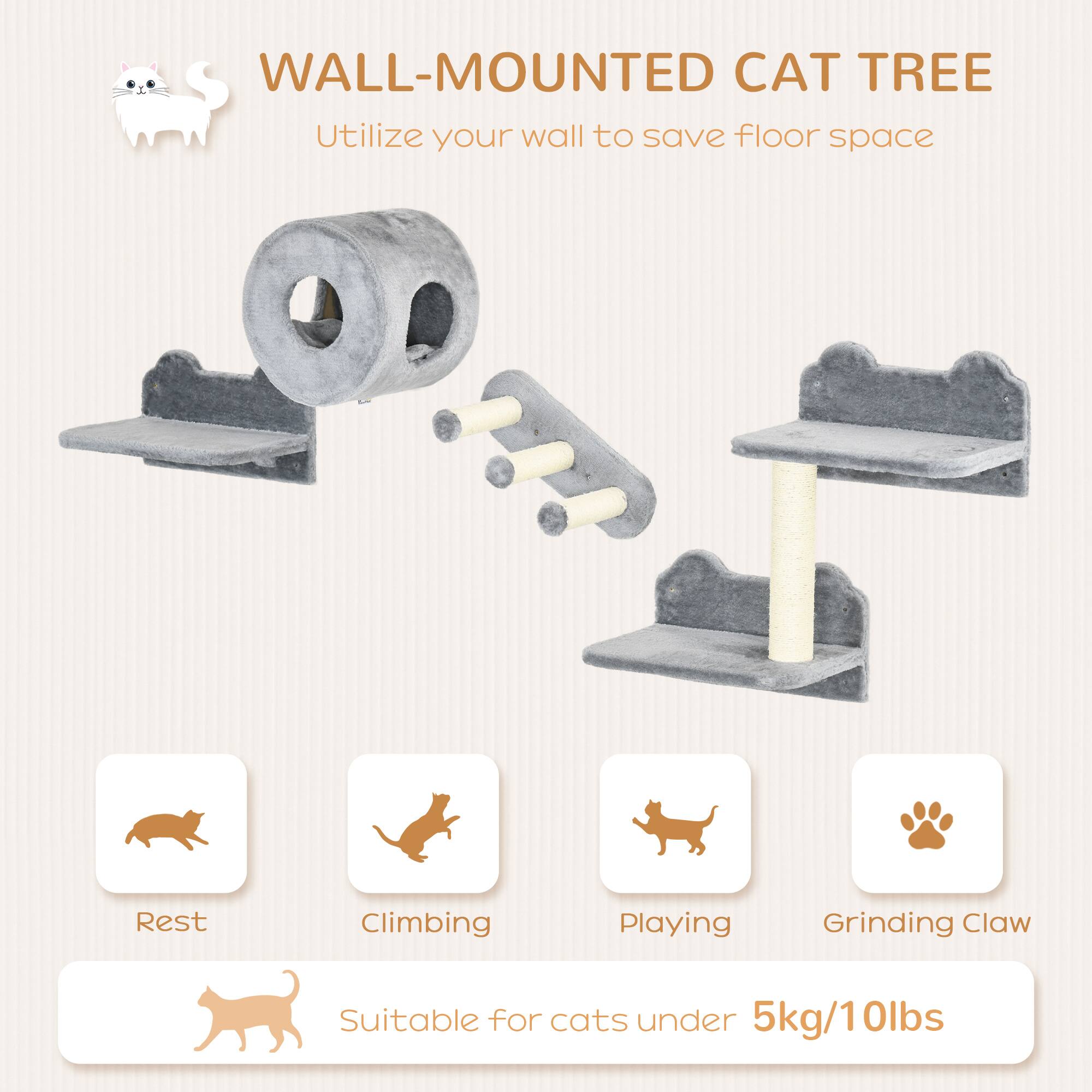 WALL-MOUNTED CAT TREE  
Utilize your wall to save floor space  

- Rest  
- Climbing  
- Playing  
- Grinding Claw  

Suitable for cats under 5kg/10lbs