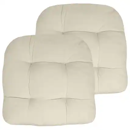 Front. Sweet Home Collection - Patio Cushions Indoor/Outdoor Chair Pads Tufted 19" x 19", 2-Pack - Cream.