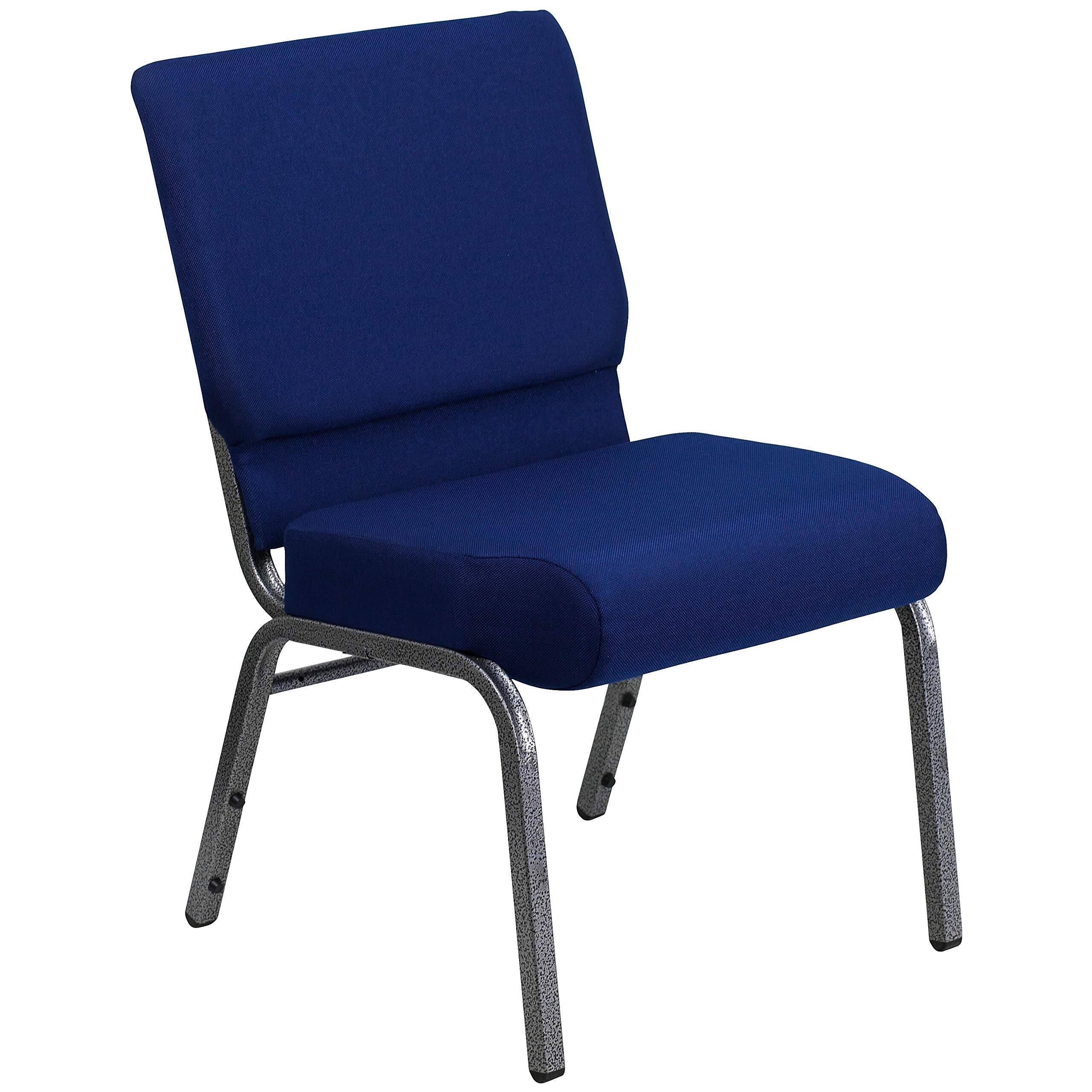 Front. JETRANSPORT - Hercules Series 21''w Stacking Church Chair In Navy Blue Fabric - Vein Frame 100% TeryleneProvide superior - Navy Blue Fabric/Silver Vein Frame Set of.