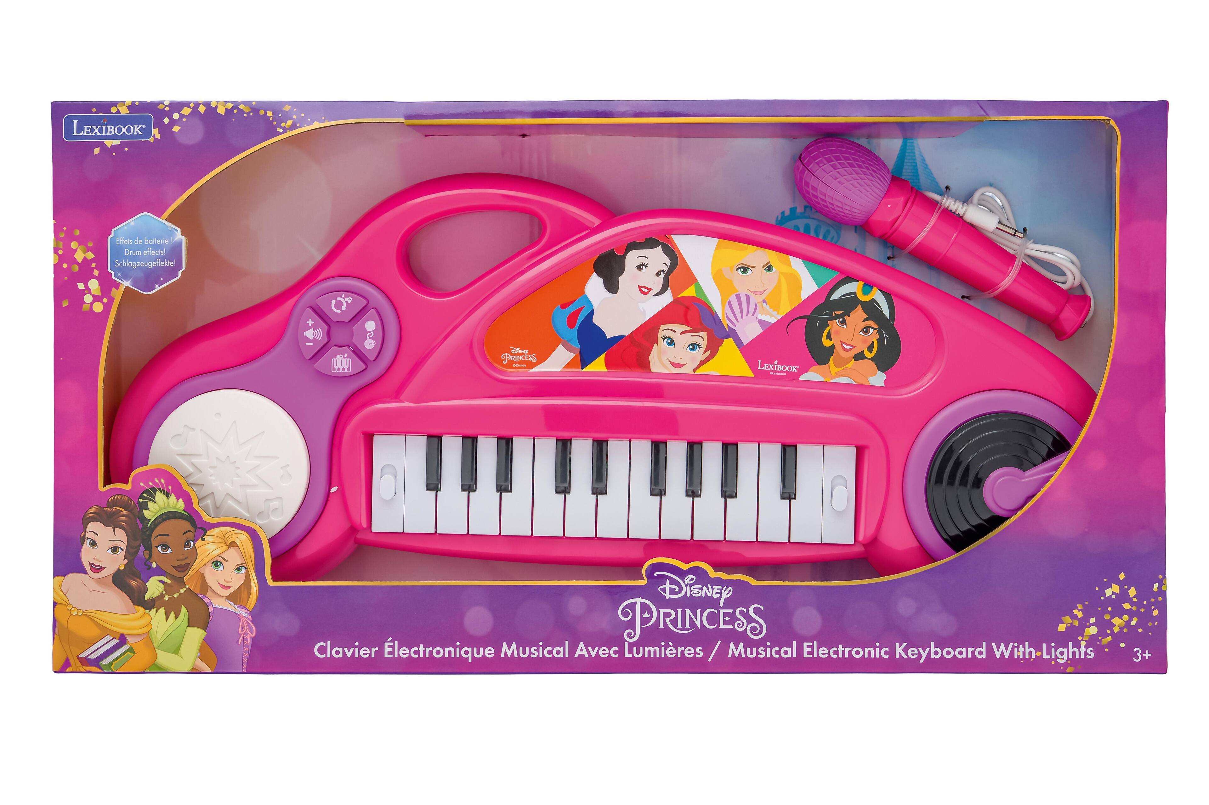 LEXIBOOK  
Effeits de batterie Drum effects! Schlagzeugetfektel  
Disney PRINCESS -  
LEXIBOOK  
Disney PRINCESS Clavier électronique Musical Avec Lumières / Musical Electronic Keyboard With Lights  
3+