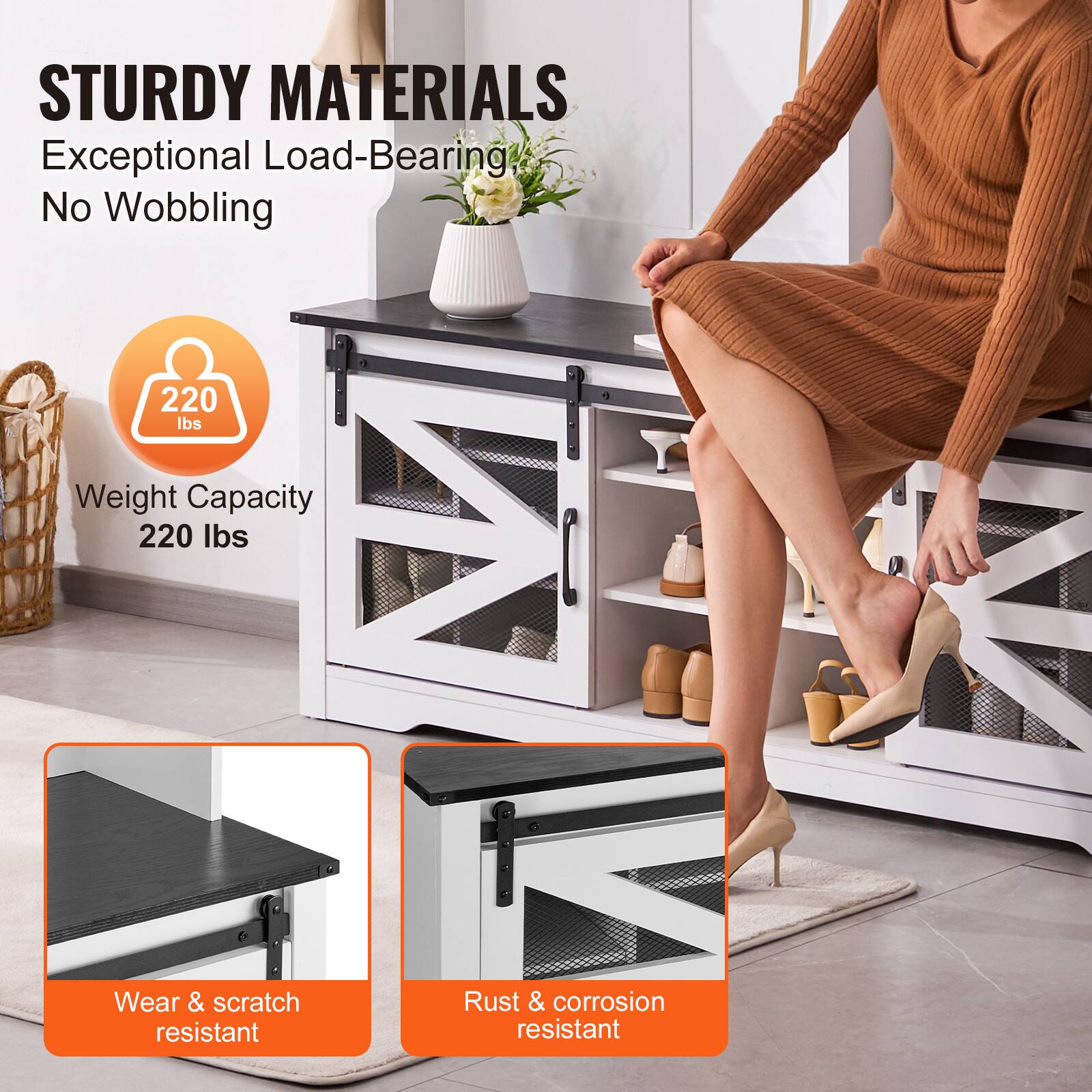 STURDY MATERIALS  
Exceptional Load-Bearing  
No Wobbling  

Weight Capacity  
220 lbs  

Wear & scratch resistant  
Rust & corrosion resistant