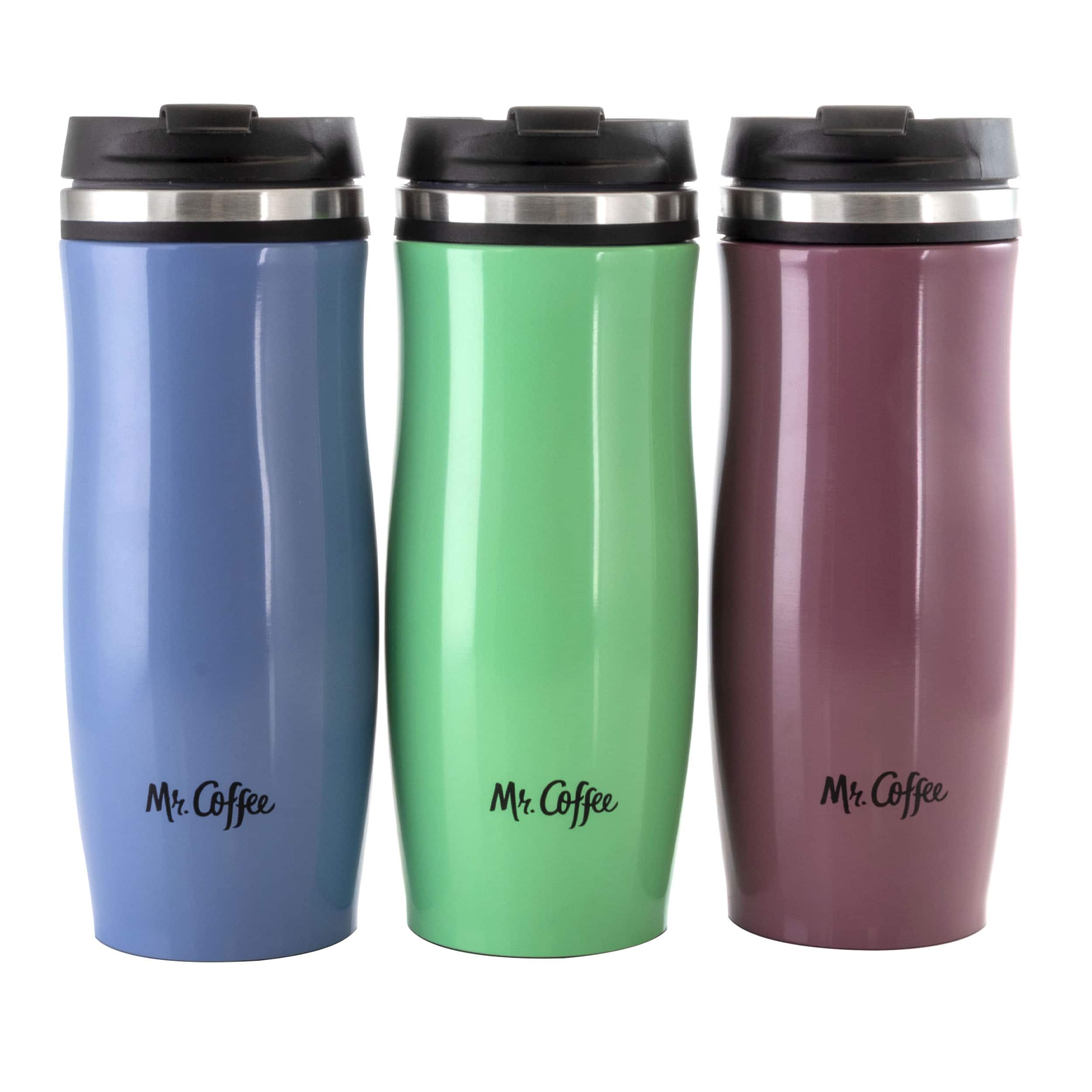 Mr. Coffee - 12.5 Ounce Stainless Steel Insulated Thermal Travel Mug Set of 3 - Assorted