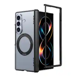 Dteck - Magnetic Case for Samsung Galaxy Z Fold8 Ultra with Aluminum Stand, Matte Shockproof Auto Spring Hinge Protective Cover - Black