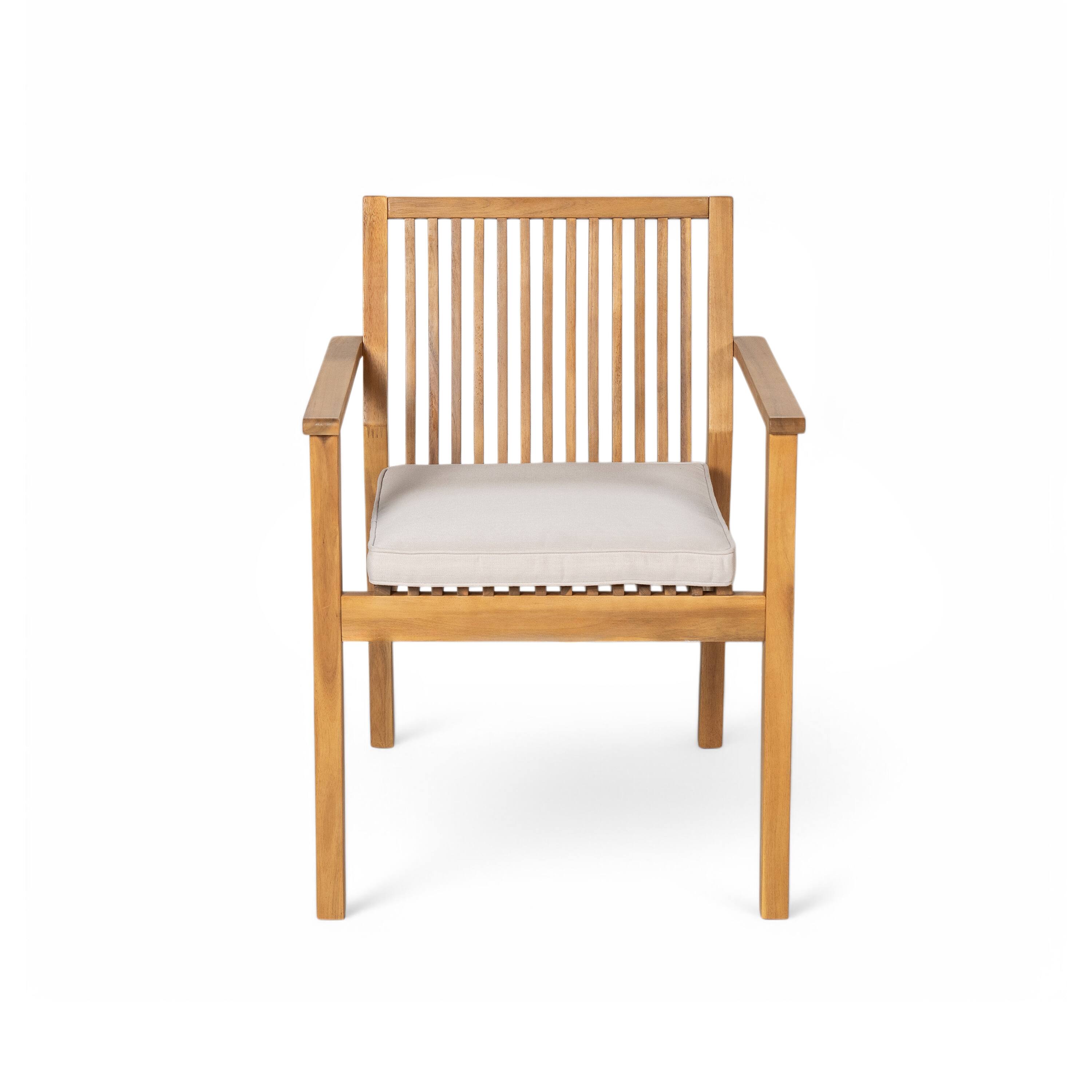 Alt View 1. Mondawe - Set of 2 Acacia Wood Patio Dining Chairs - Beige+Natural.