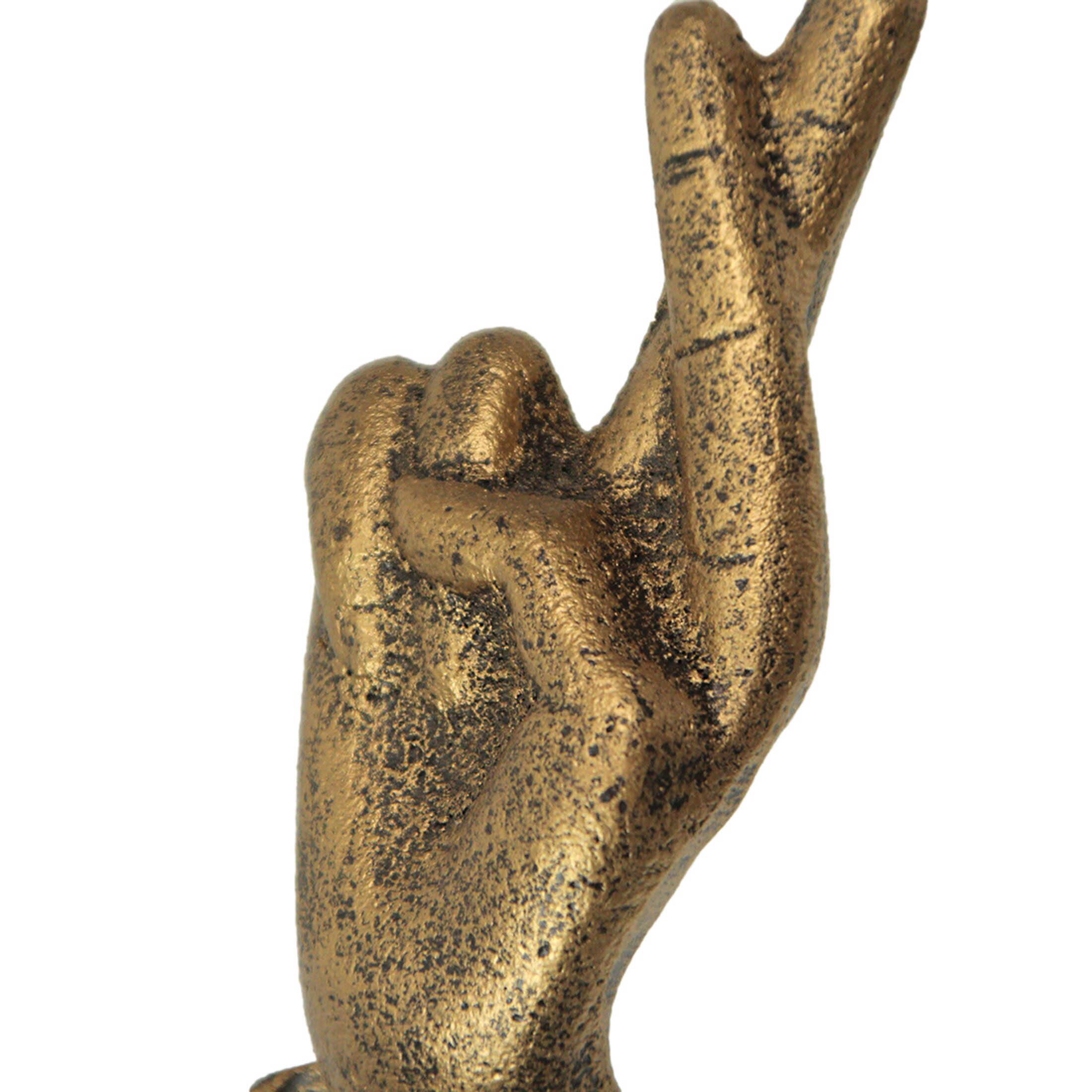 Alt View 7. Zeckos - Set of 3 Antique Gold Cast Iron Hand Gesture Wall Hooks - Yellow.