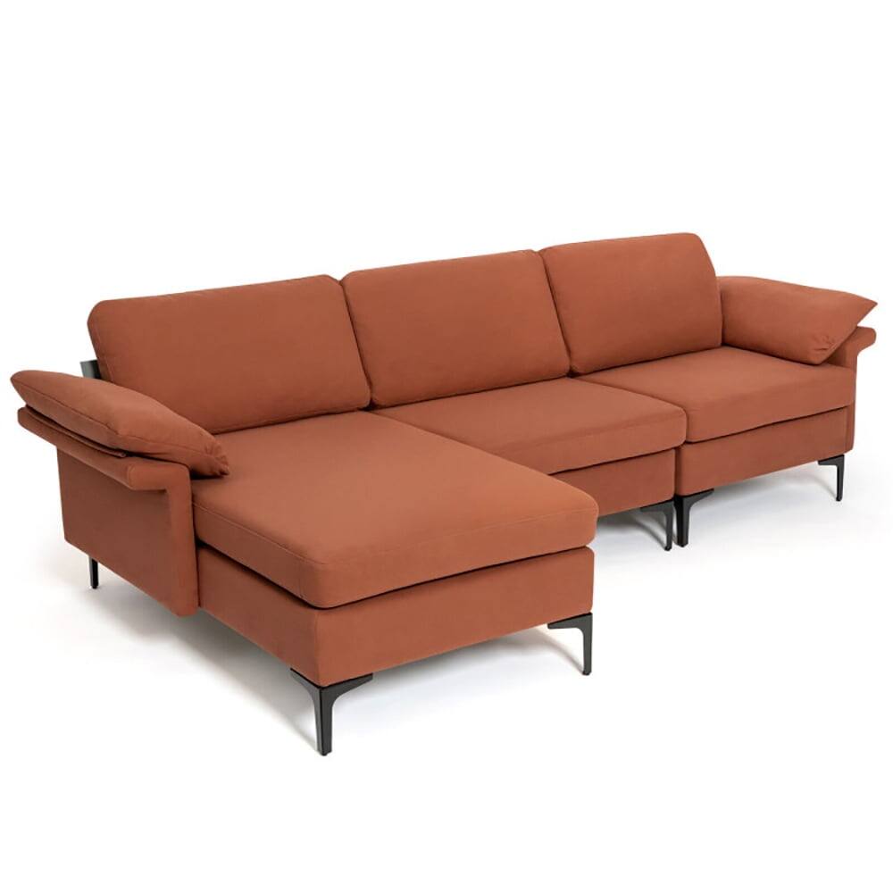 Back. Kadyn - Extra Large Modular L-shaped Sectional Sofa with Reversible Chaise for 4-5 People-Rust Red, Sectional Sofa Couch - Red.