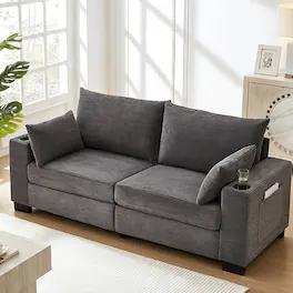 Trinkets Crazed - 78" Corduroy Loveseat Sofa Couch, Comfy Couches For Living Room, Modern Sofa With Cup Holders - Gray