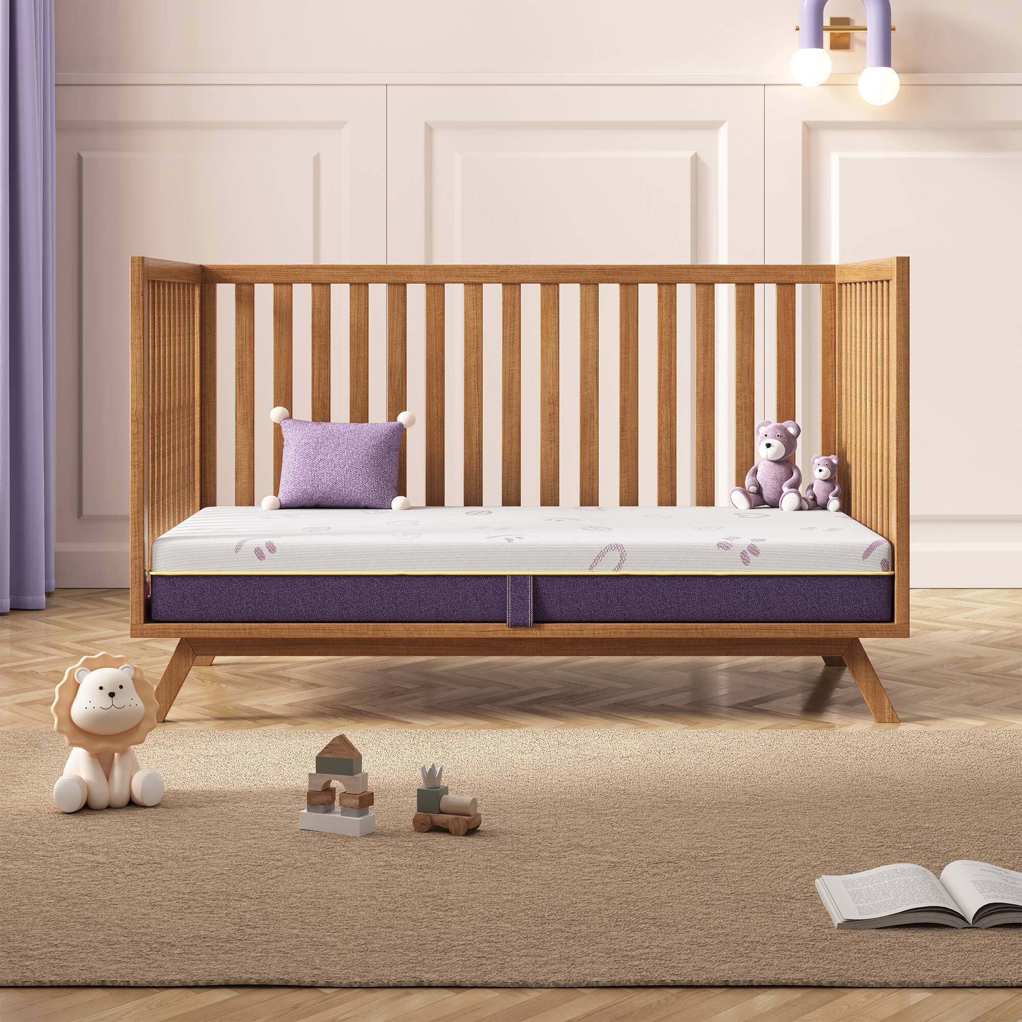 Left. Sersper - Baby Crib Mattress-Soft, Safe, and Breathable with Cooling Memory Foam - Purple.
