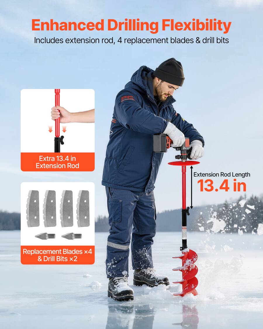 VEVOR Ice Auger Drill Bit, 8in Diameter 41in Length, Cordless Nylon Ice ...