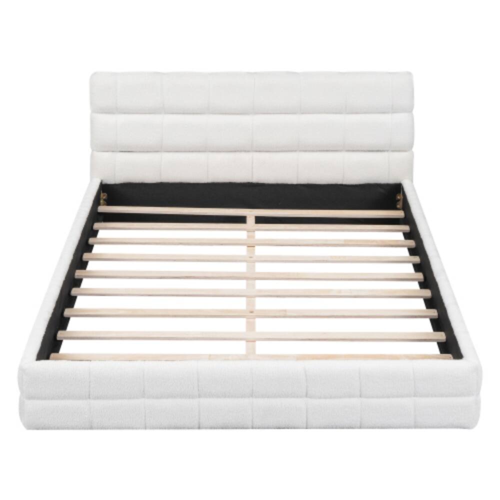 Back. LUCKY ONE - Queen Size Upholstered Platform Bed - White.