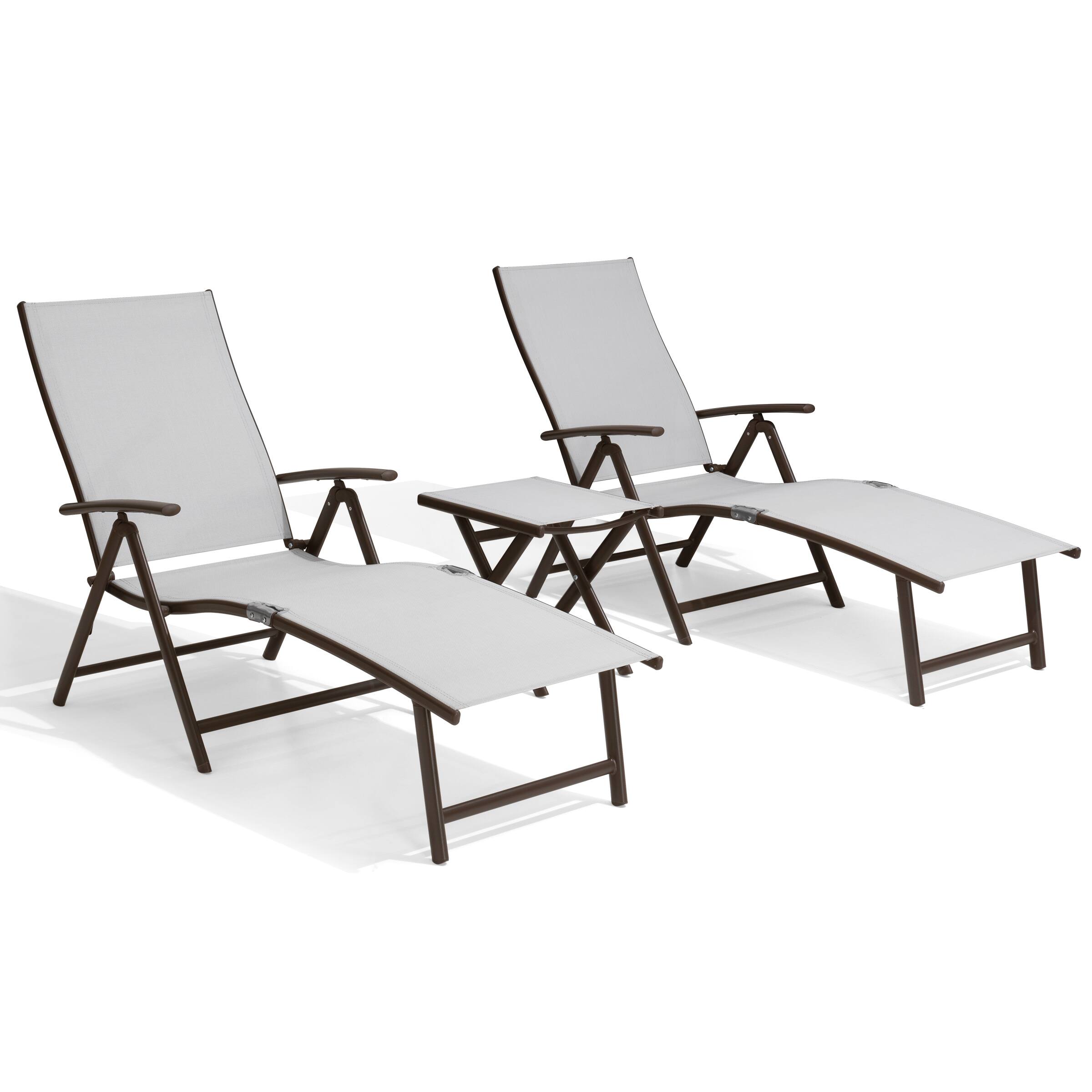 Angle. Crestlive Products - Crestlive Products Outdoor Aluminum Adjustable Folding Chaise Lounge Chairs and Foldable Side Table Light Gray - Light Gray.