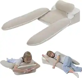 wowmax - Ergonomic Side Sleeper Pillow - H-Shaped for Neck, Back & Shoulder Pain Relief, Washable Cover - Beige
