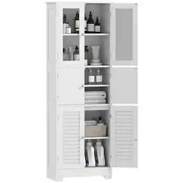 Homcom - Bathroom Cabinet with Glass/Louvred Doors - White