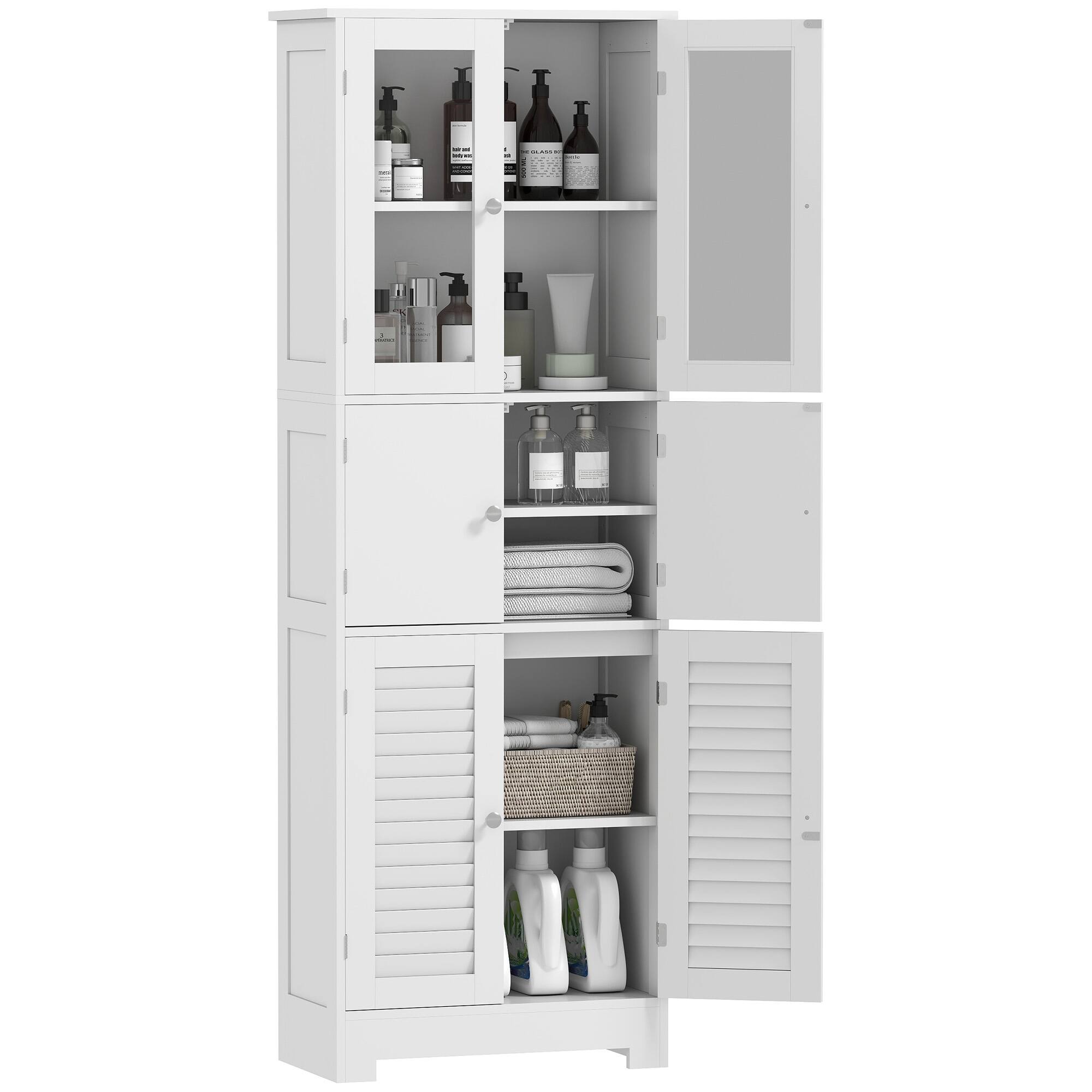 Front. Homcom - Bathroom Cabinet with Glass/Louvred Doors - White.