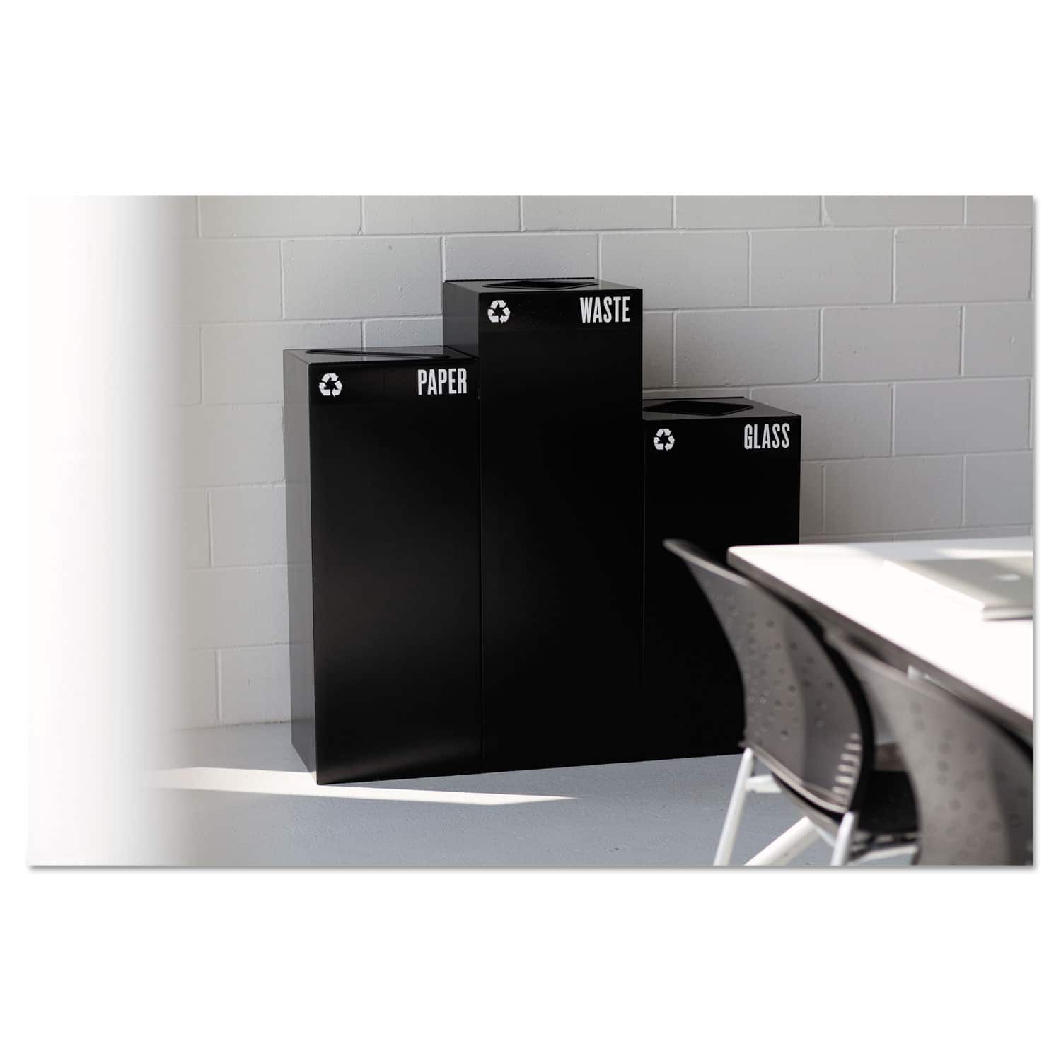 Safco - Public Square Recycling Receptacles, Paper Recycling, 42 gal, Steel, Black