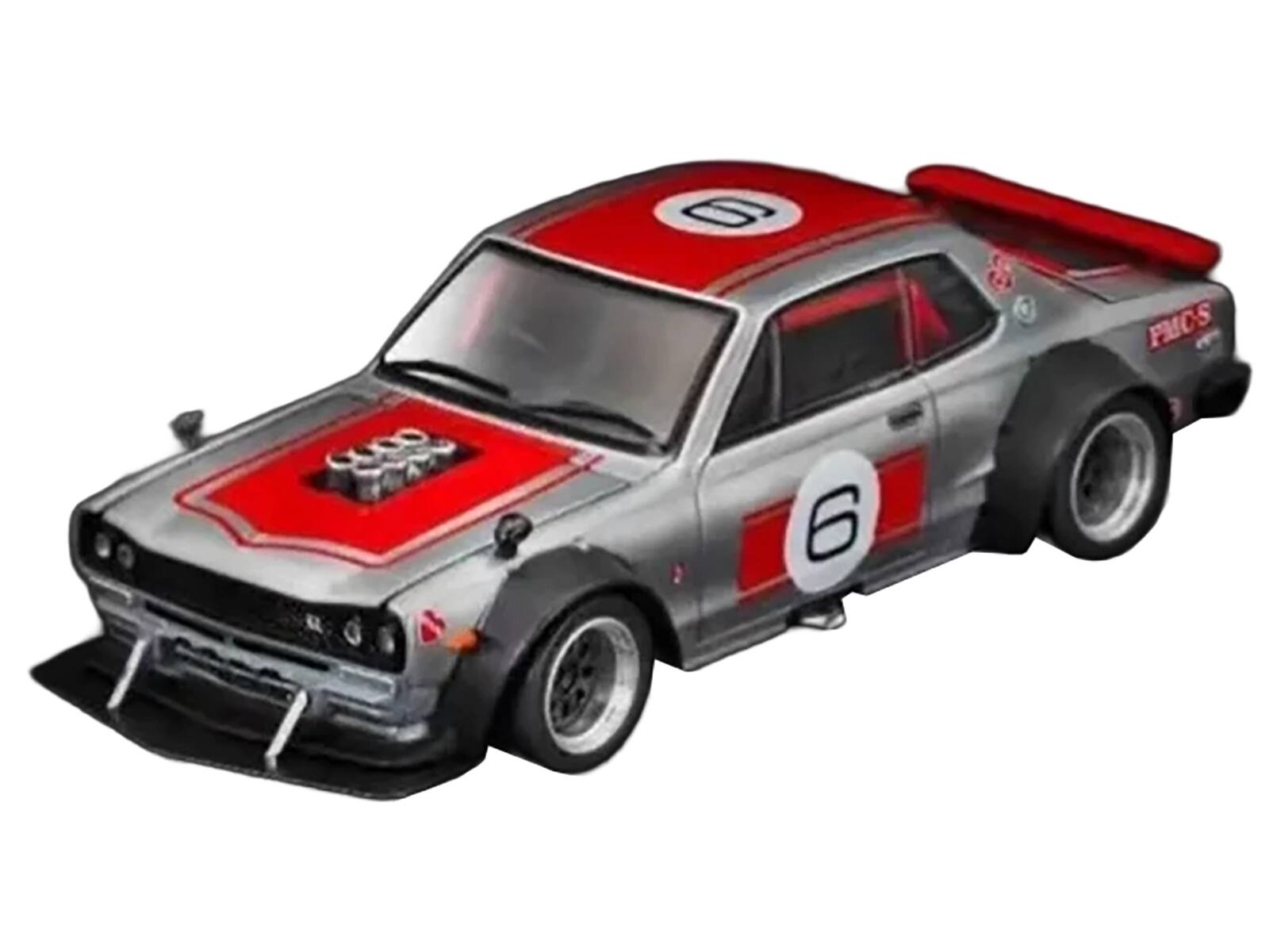 Alt View 1. Pop Race - Skyline GT-R V8 Drift "Hakosuka" RHD #6 Silver Metallic with Red "APA XPO 2025 Exclusive" 1/64 Model Car by Pop Race.