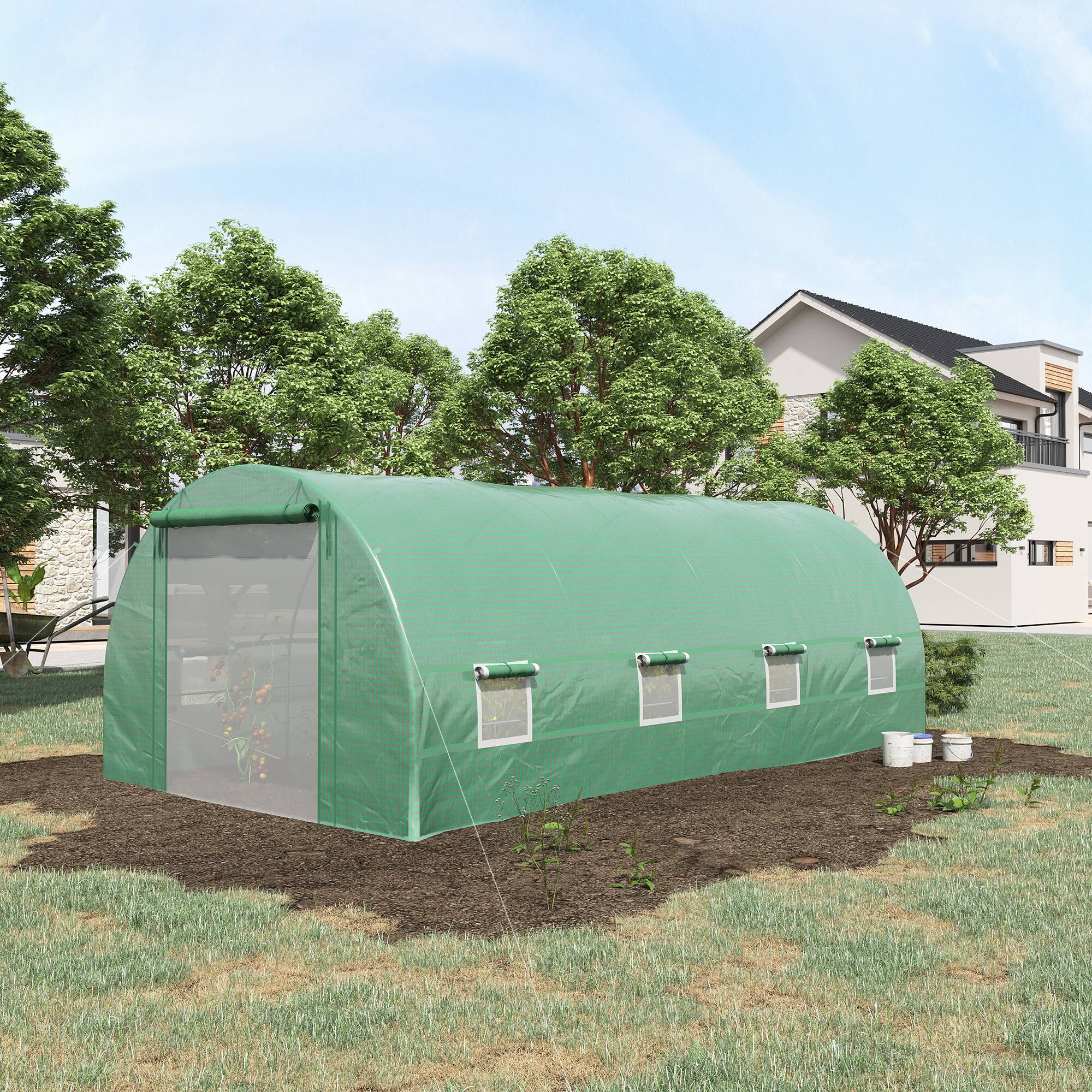 Alt View 1. Outsunny - Frame Walk-In Tunnel Greenhouse Garden Warm House Large Hot House Kit with Windows & Door - Green.