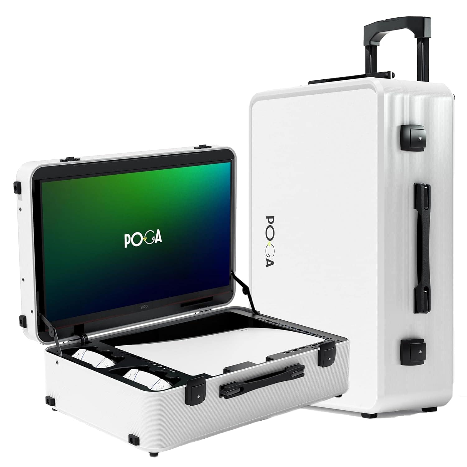 POGA - LUX PlayStation 5 Premium Portable Console Travel Case w/ Trolley and 24" AOC Gaming Monitor V3 - White