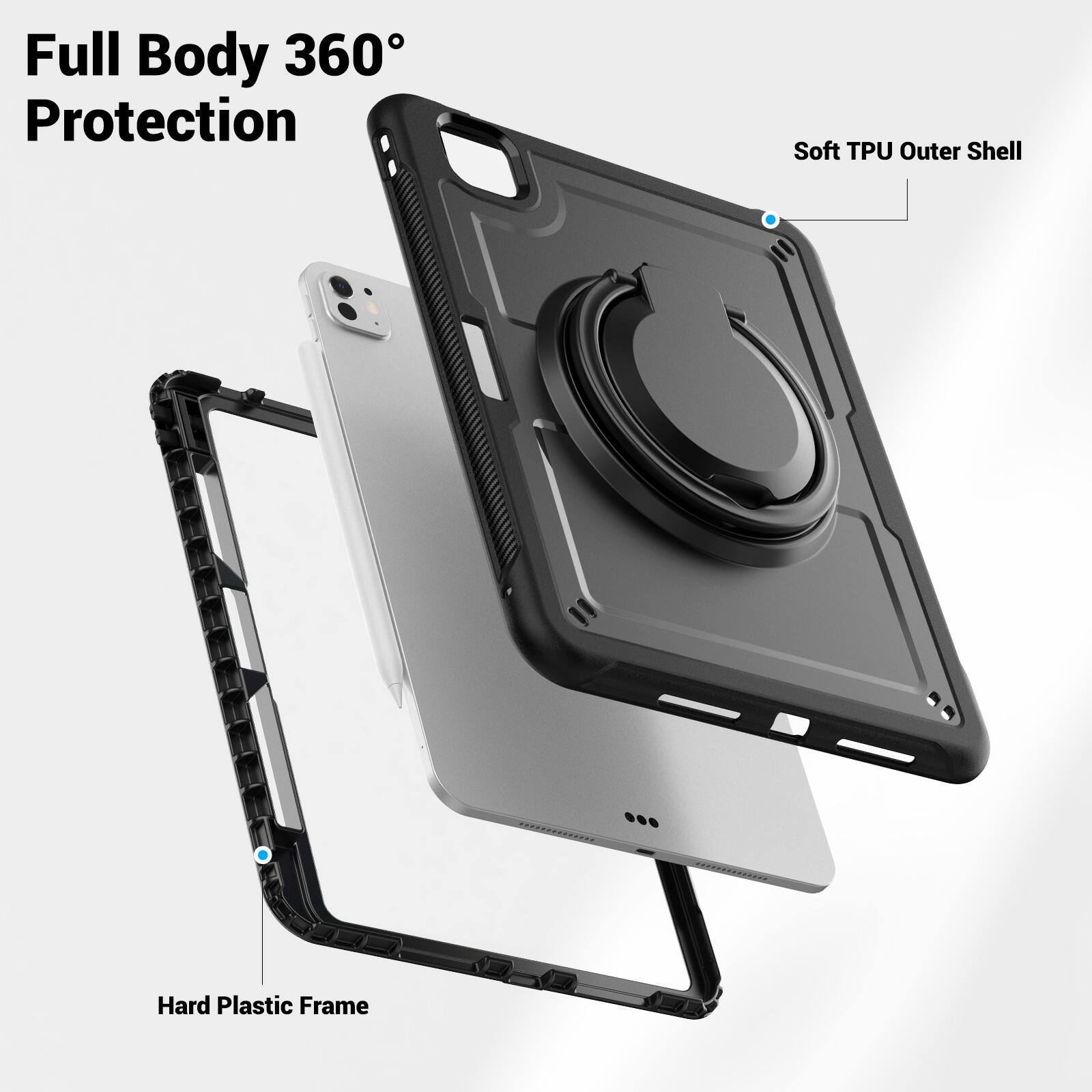 Full Body 360° Protection  
Soft TPU Outer Shell  
Hard Plastic Frame