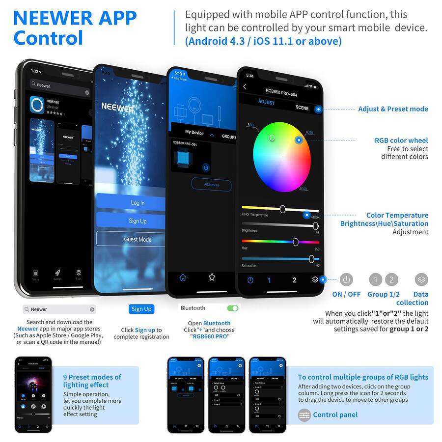 Neewer 660 PRO RGB LED Video Light with APP Control 50W Full Color ...