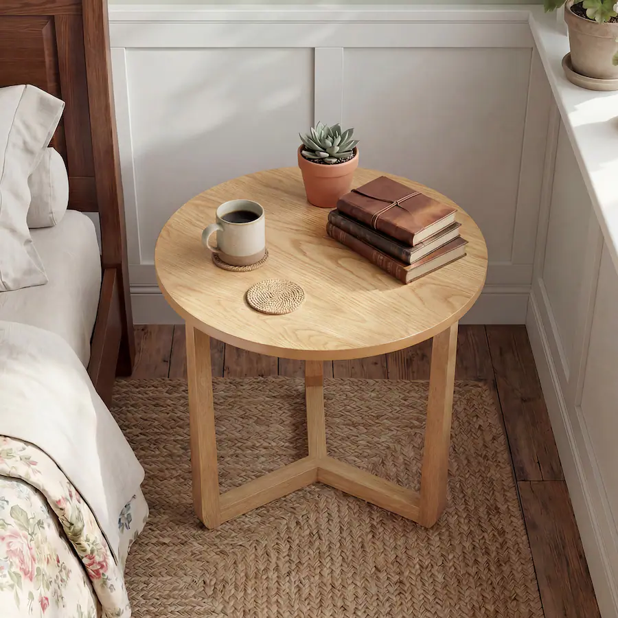 Wood Rounded Structures Gymax Round Side Table w/Sturdy Rubber Wood Legs & Triangular Structure ...