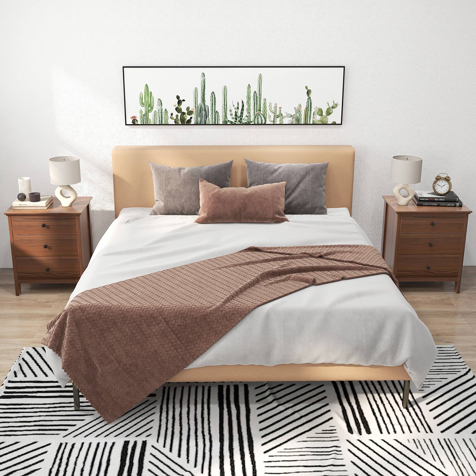 Alt View 4. Gymax - Gymax Set of 2 Nightstand Beside End Side Table Accent Table Brown - Brown.