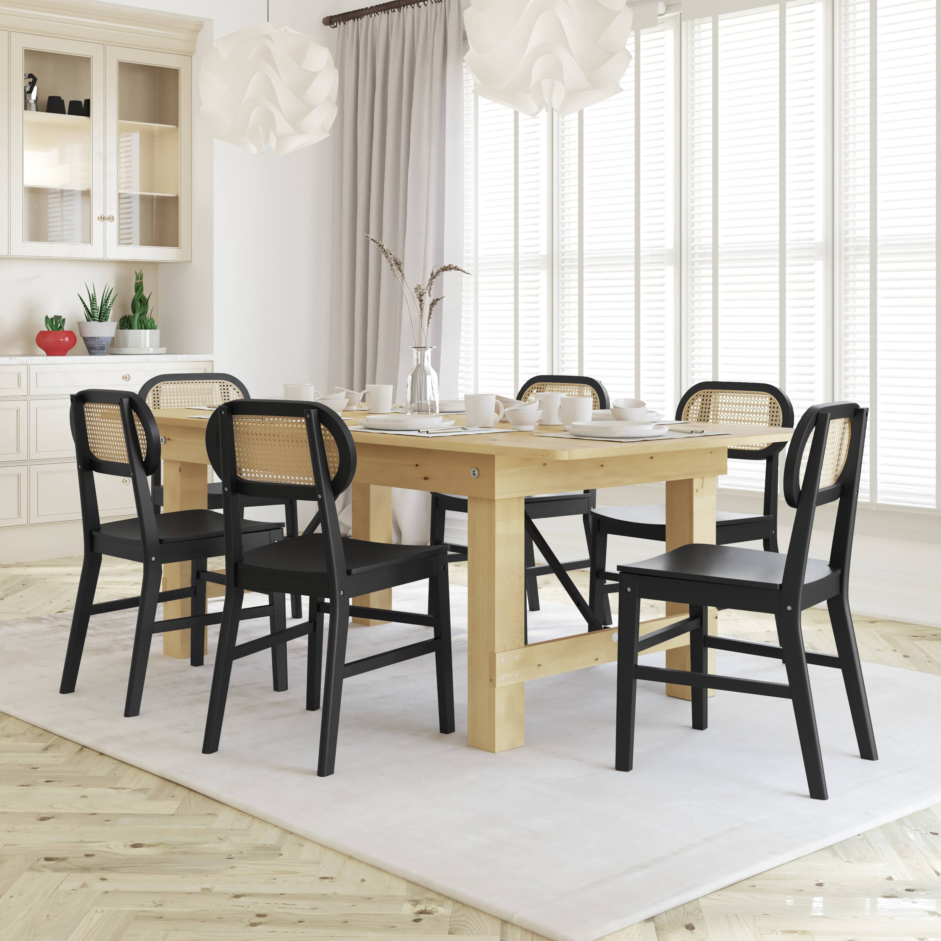 Alt View 4. Emma + Oliver - Marley Set of 2 Cane Rattan Dining or Accent Chairs with Solid Wood Frames and Seats and Woven Backrest - Black.