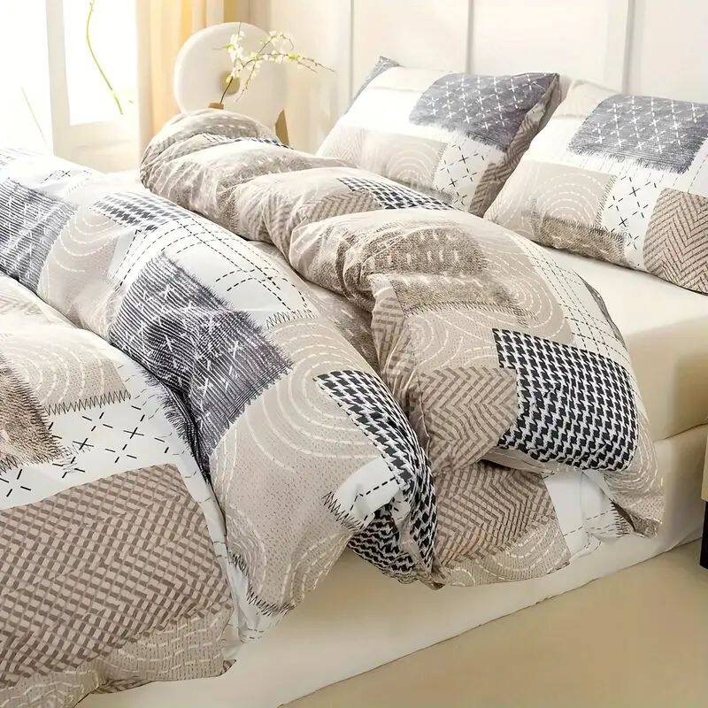 Alt View 2. Shatex - Beige square pattern twin 2 pieces comforter set, simple, sophisticated - beige.