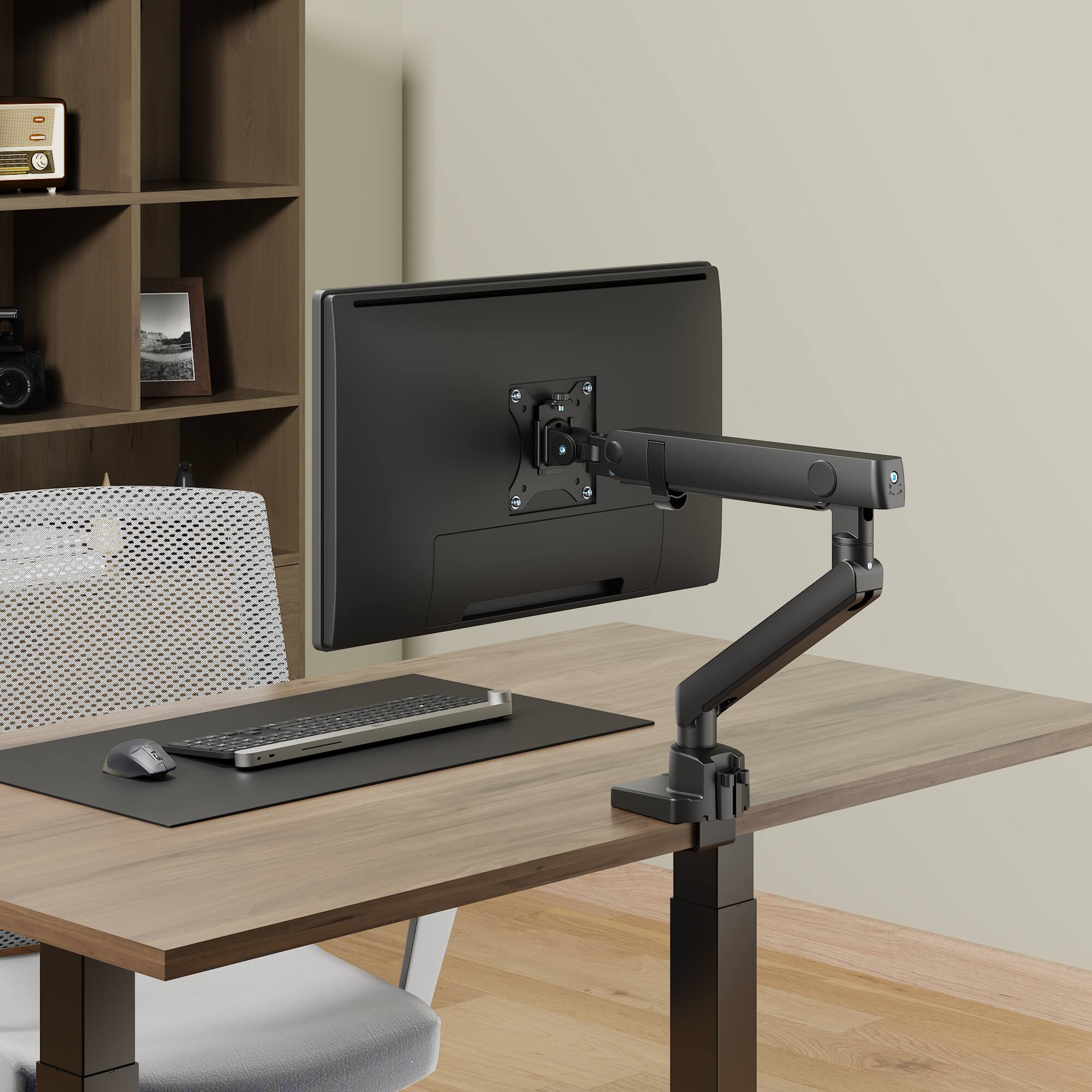 Alt View 2. Amer Mounts - Amer Mounts Single Articulating Heavy Duty Spring Monitor Arm for 40" Monitors 26.4 lbs Max Weight Support - HYDRA1B - Black.