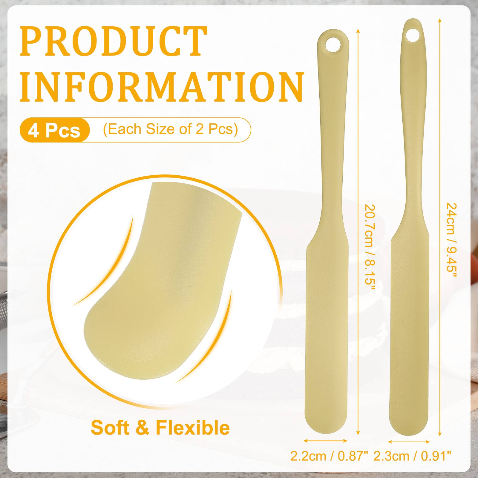PRODUCT INFORMATION

4 Pcs (Each Size of 2 Pcs)

20.7cm / 8.15"  
24cm / 9.45"  

Soft & Flexible

2.2cm / 0.87"  
2.3cm / 0.91"