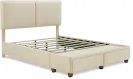Finch - Maxwell Storage Bed with Adjustable Height Headboard Queen - Beige