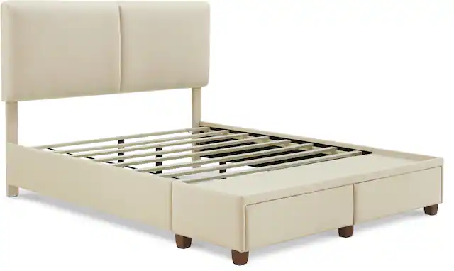 Front. Finch - Maxwell Storage Bed with Adjustable Height Headboard Queen - Beige.