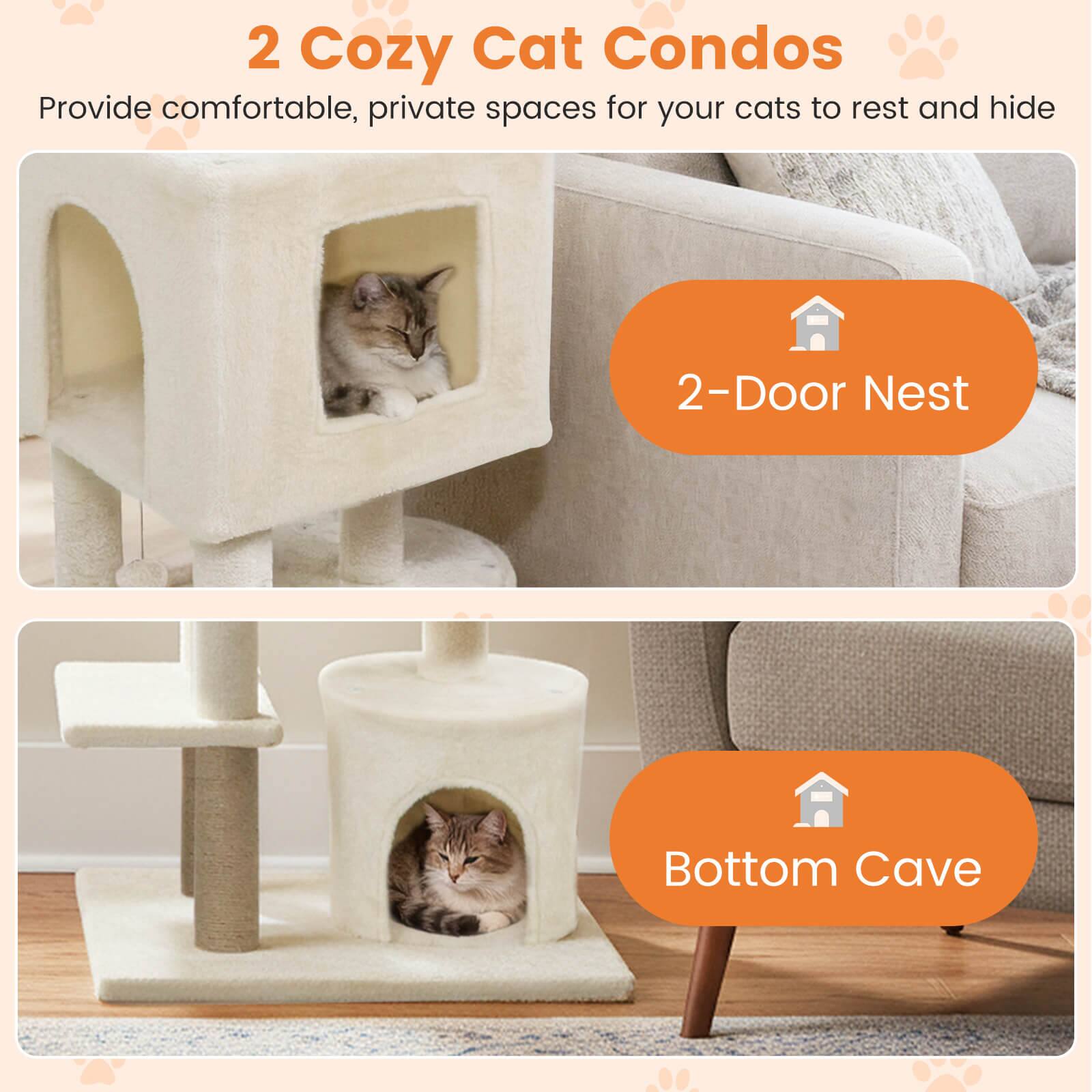 2 Cozy Cat Condos  
Provide comfortable, private spaces for your cats to rest and hide  

2-Door Nest  
Bottom Cave
