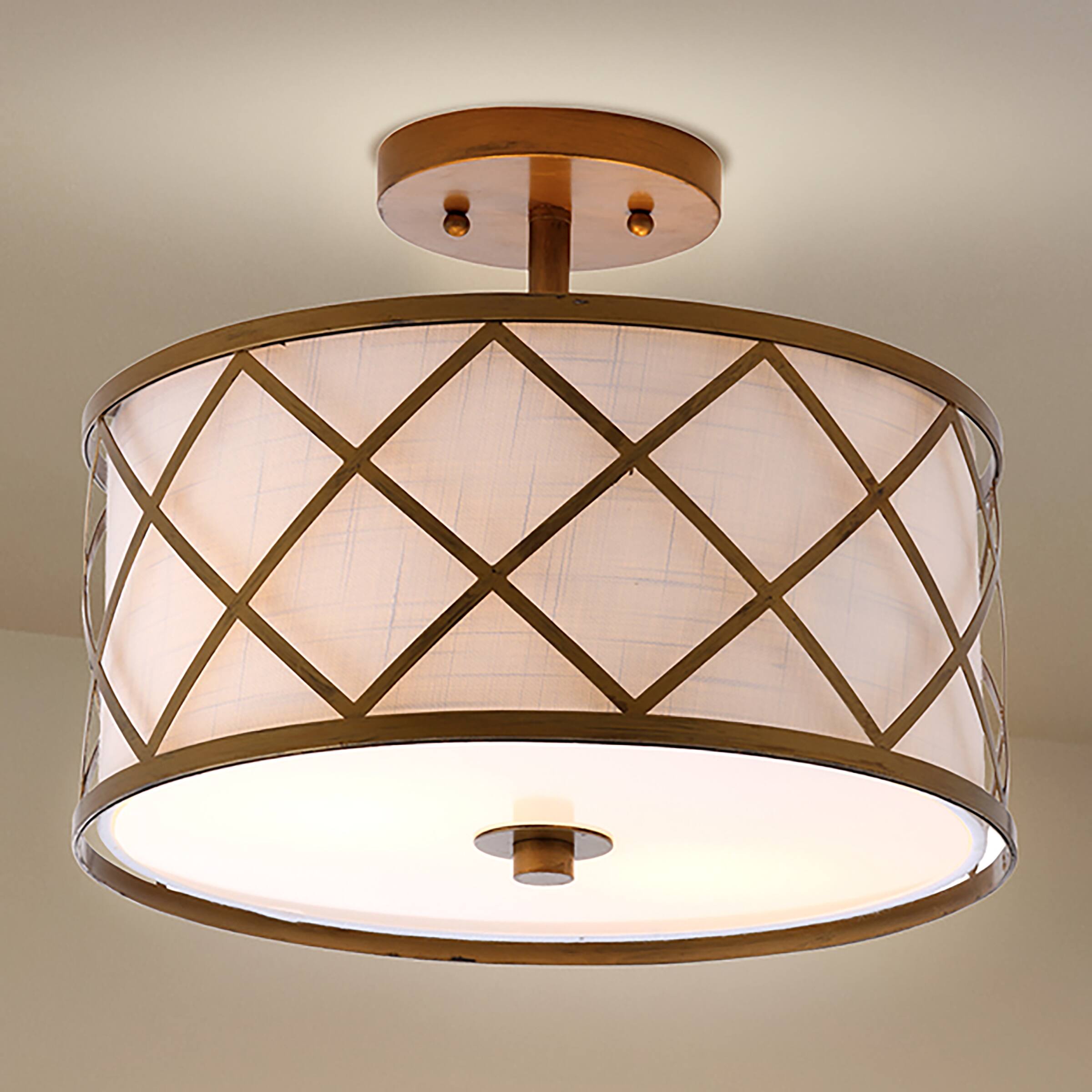 Alt View 1. Jonathan Y - Elizabeth 13.25" Metal LED Flush Mount, Gold/White - Gold.