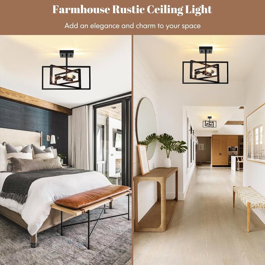 Rustic Light Ceiling Mounted Nordic Hygge 3 Farmhouse Semi Flush Mount Ceiling Fixture, Rustic ...