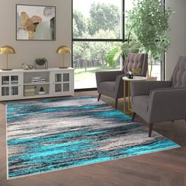 Emma + Oliver - Oakland Ultra Soft Shaded Look Olefin Accent Rug with Natural Jute Backing - Turquoise