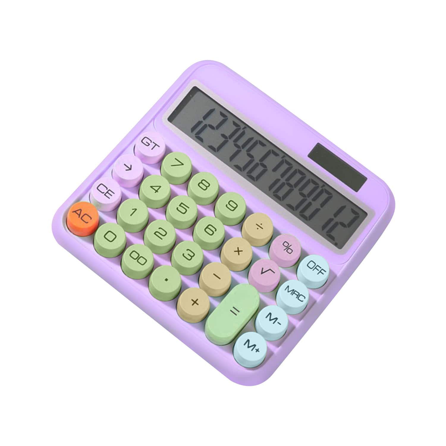Sahara - 12-Digit Desktop Calculator | Solar & Battery Powered | Large Keys | Vibrant Colors - Purple