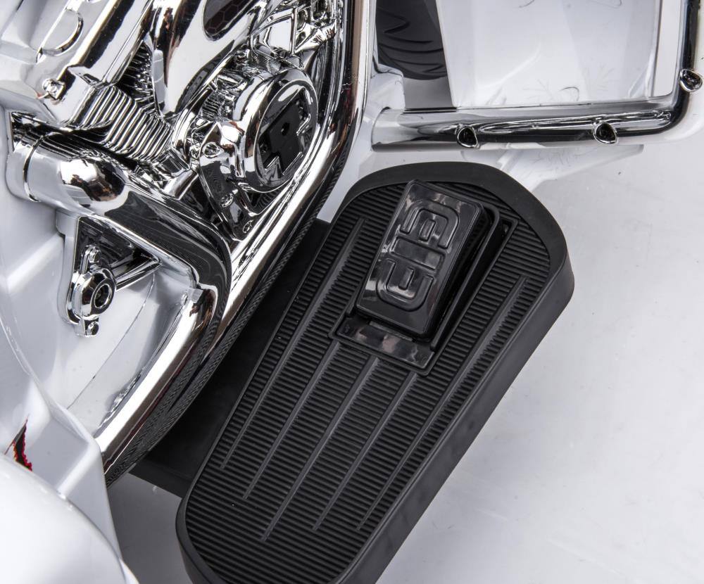 Left. BreeBe - 12V Kids Electric Ride On Motorcycle, 2-Seater w/ Key Start, 3 Wheels, Headlight, Storage Box, Dual Motors - White.