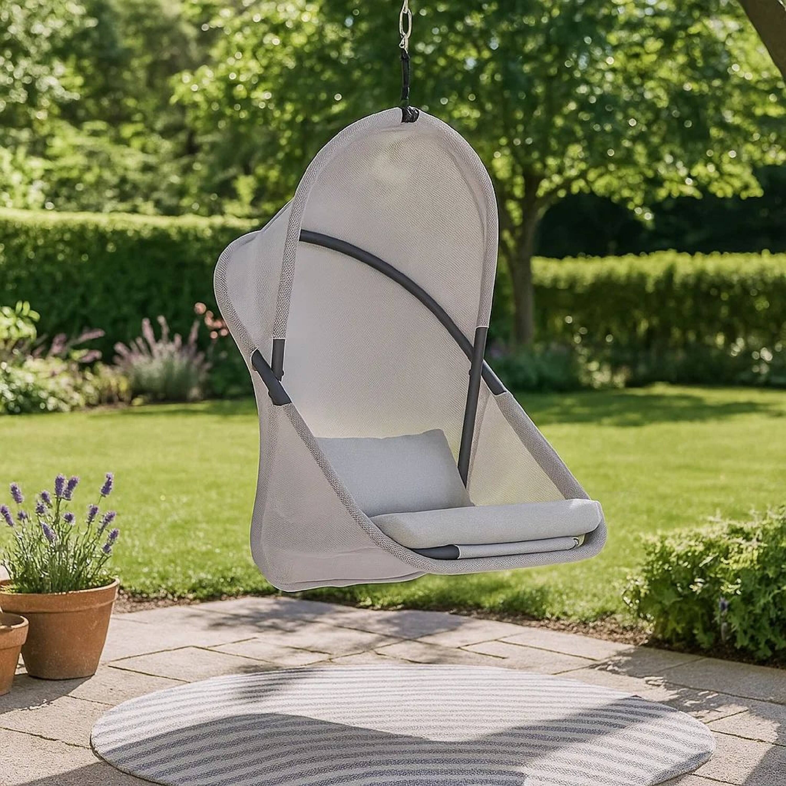 Alt View 8. Manhattan Lane - Cery Outdoor Hanging Swing Chair, Cushioned Light Gray Mesh - Light Gray.
