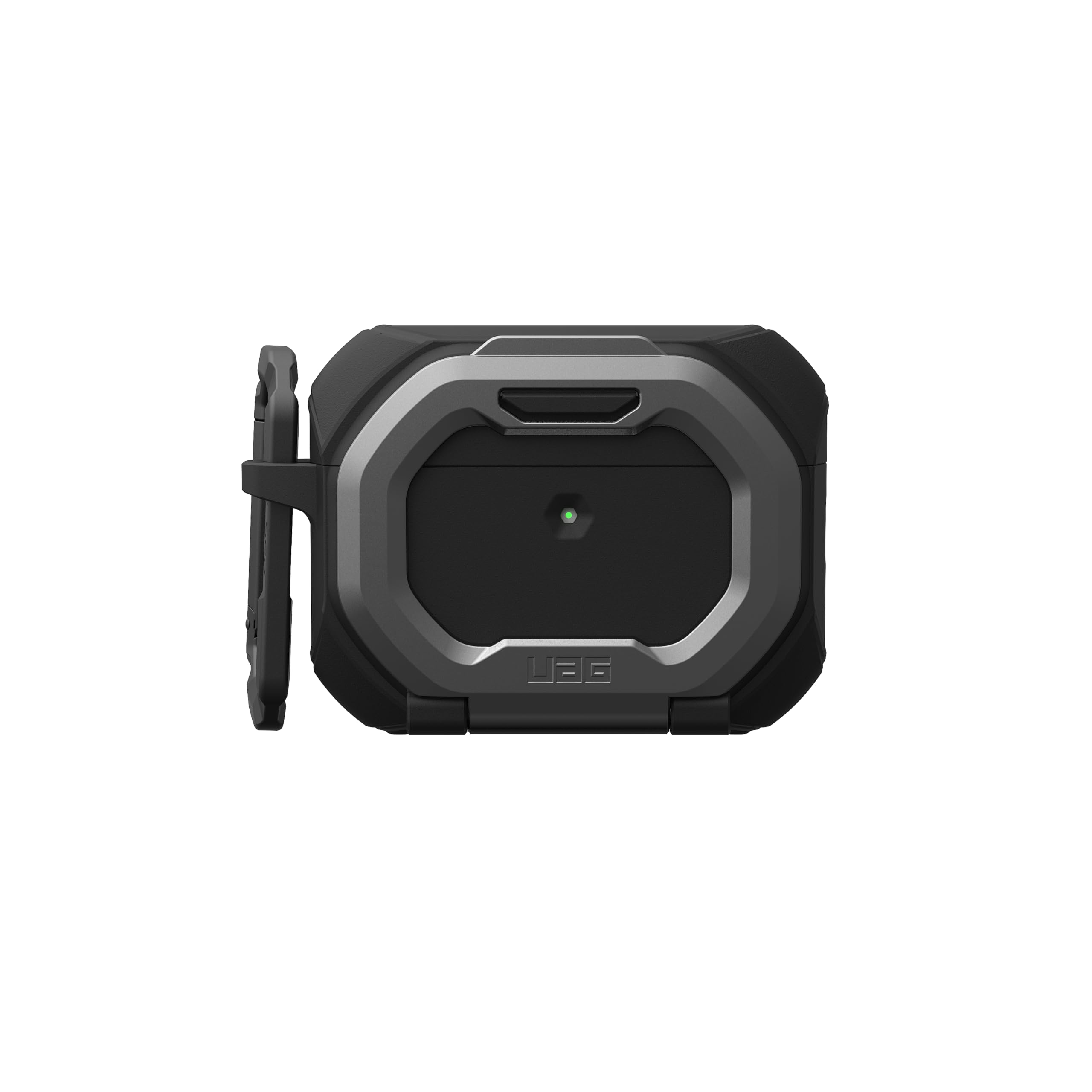 Alt View 5. UAG - AirPods Pro 3rd Gen Case w/ Built-in Phone Stand & Detachable Carabiner Clip, Rugged Protective Cover, Monarch - Black/Silver.