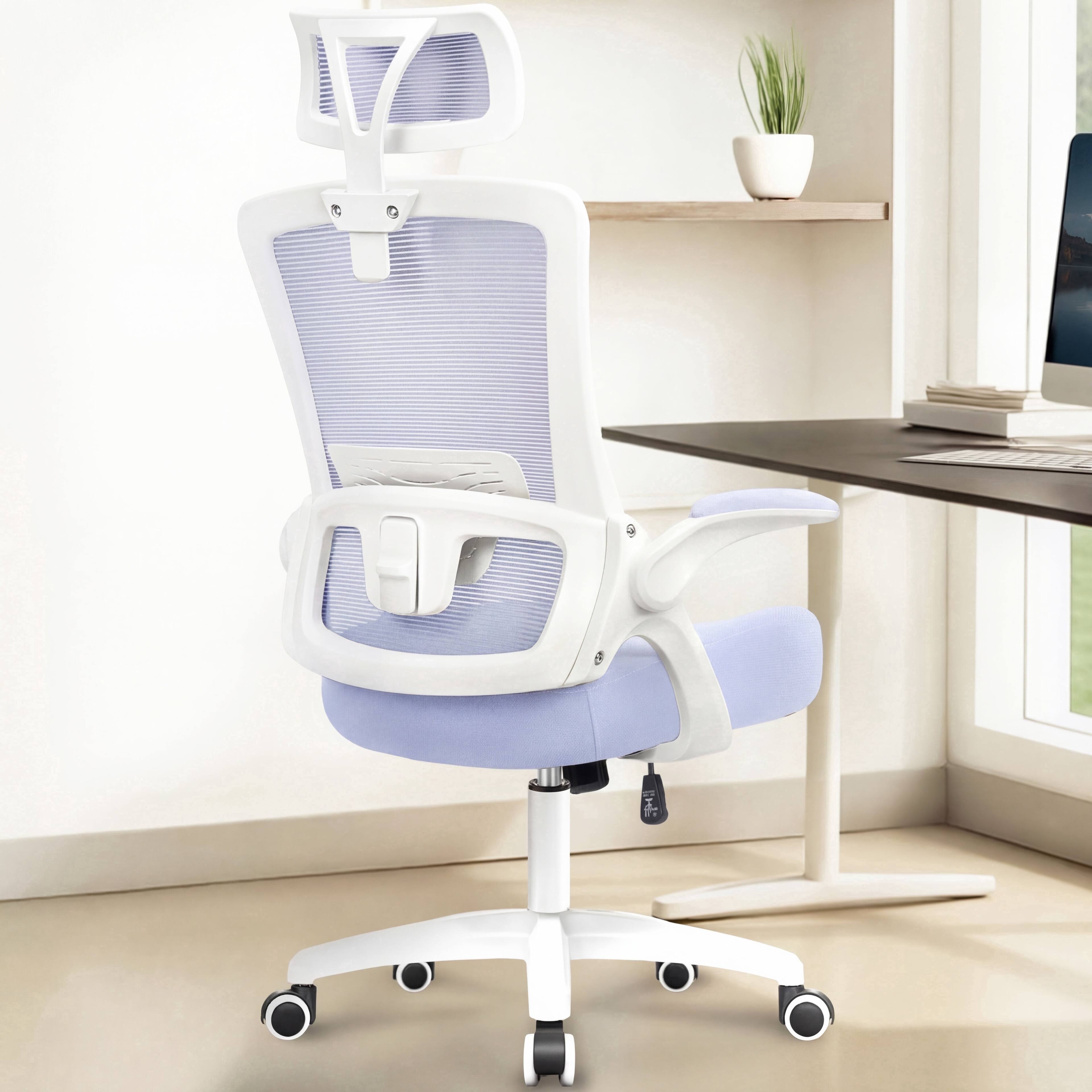 Alt View 7. Neo Chair - Office Desk Chair Computer High Back Support Mesh Comfy Adjustable Ergonomic Headrest Lumbar Rolling Flip-up Armrests - Plastic Base-Purple.