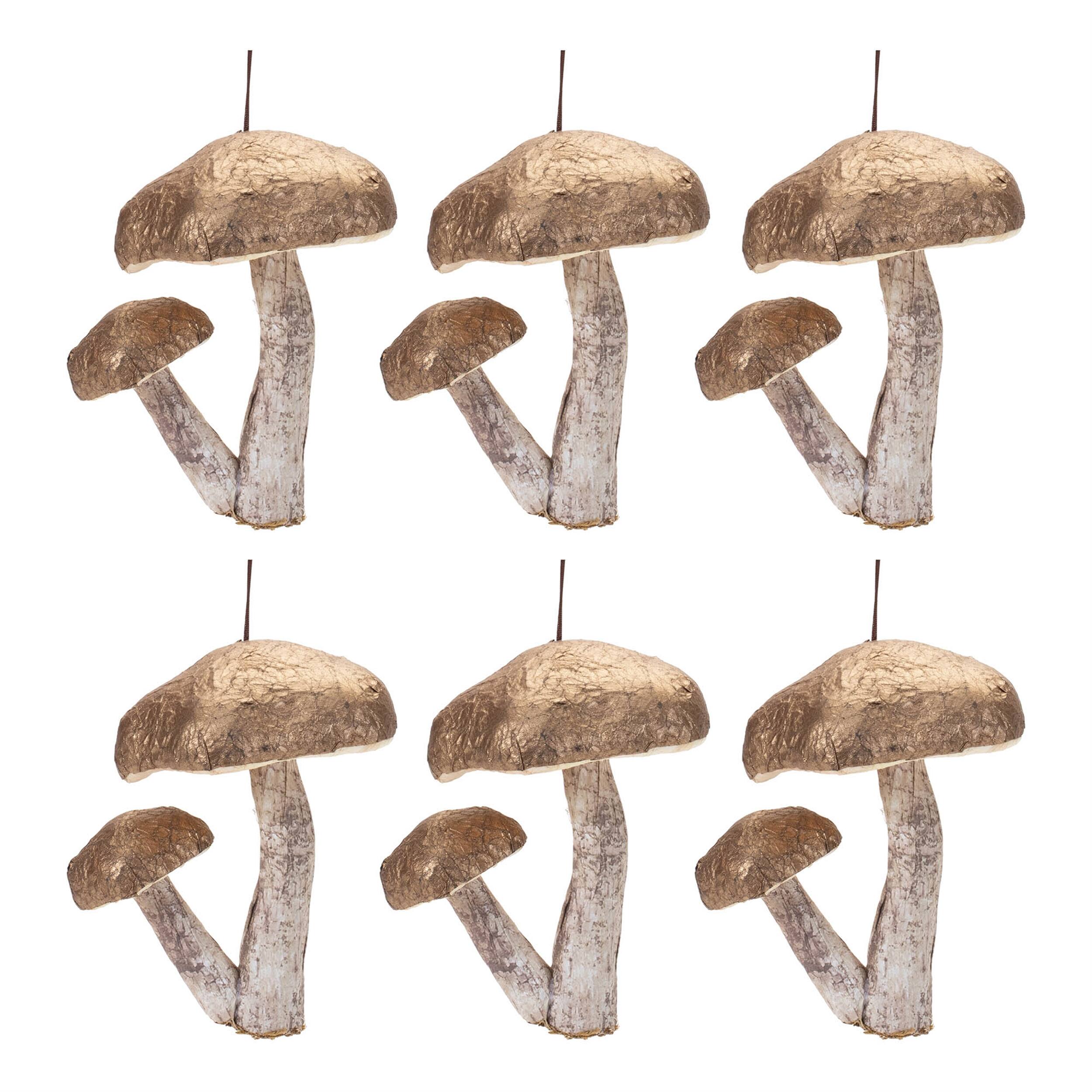 Left. BreeBe - Double Mushroom Ornament (Set of 6) - Brown, Gray.