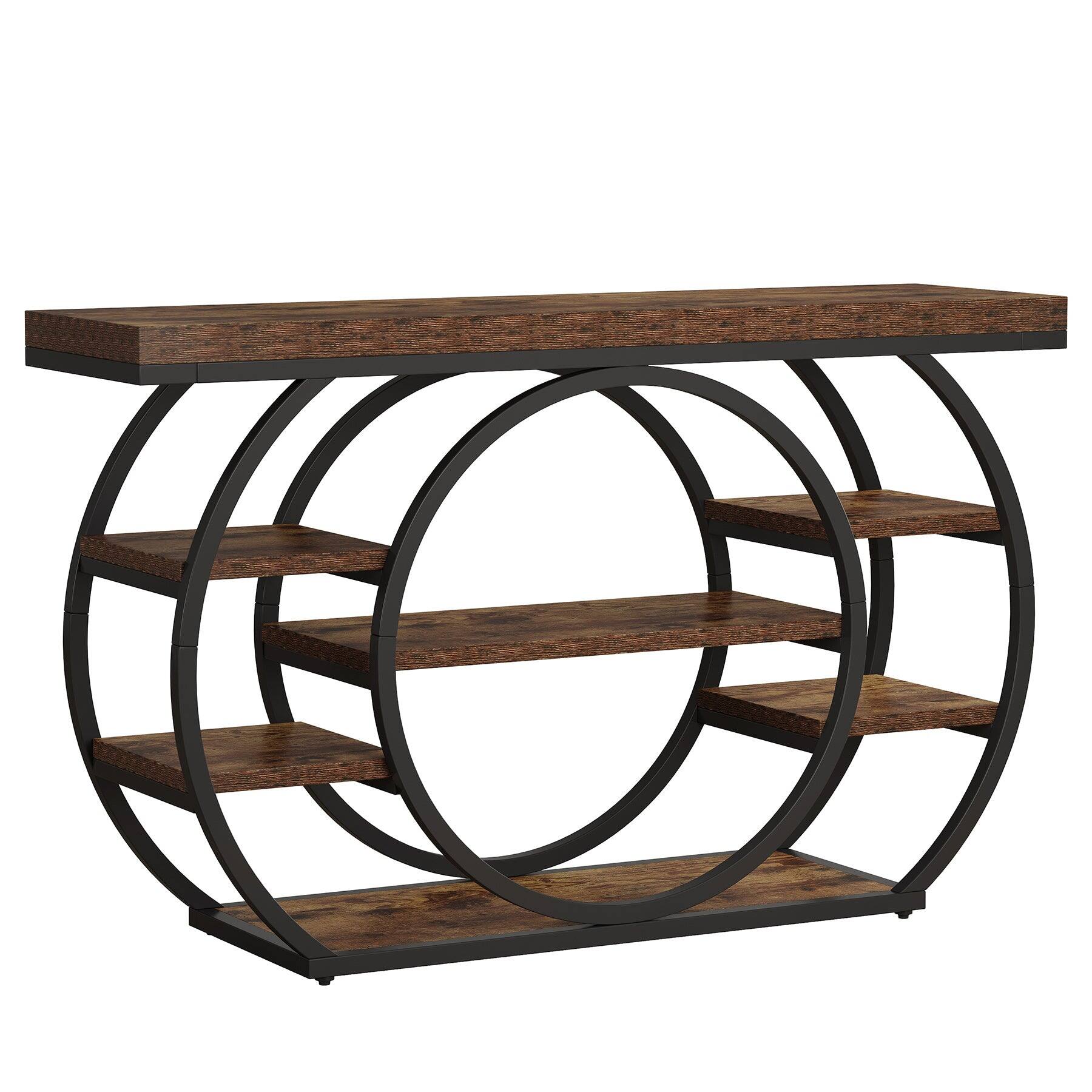 Alt View 4. Tribesigns - Industrial Console Table with Wood Construction, Metal Frame and Storage Shelves for Entryway and Hallway - Brown.