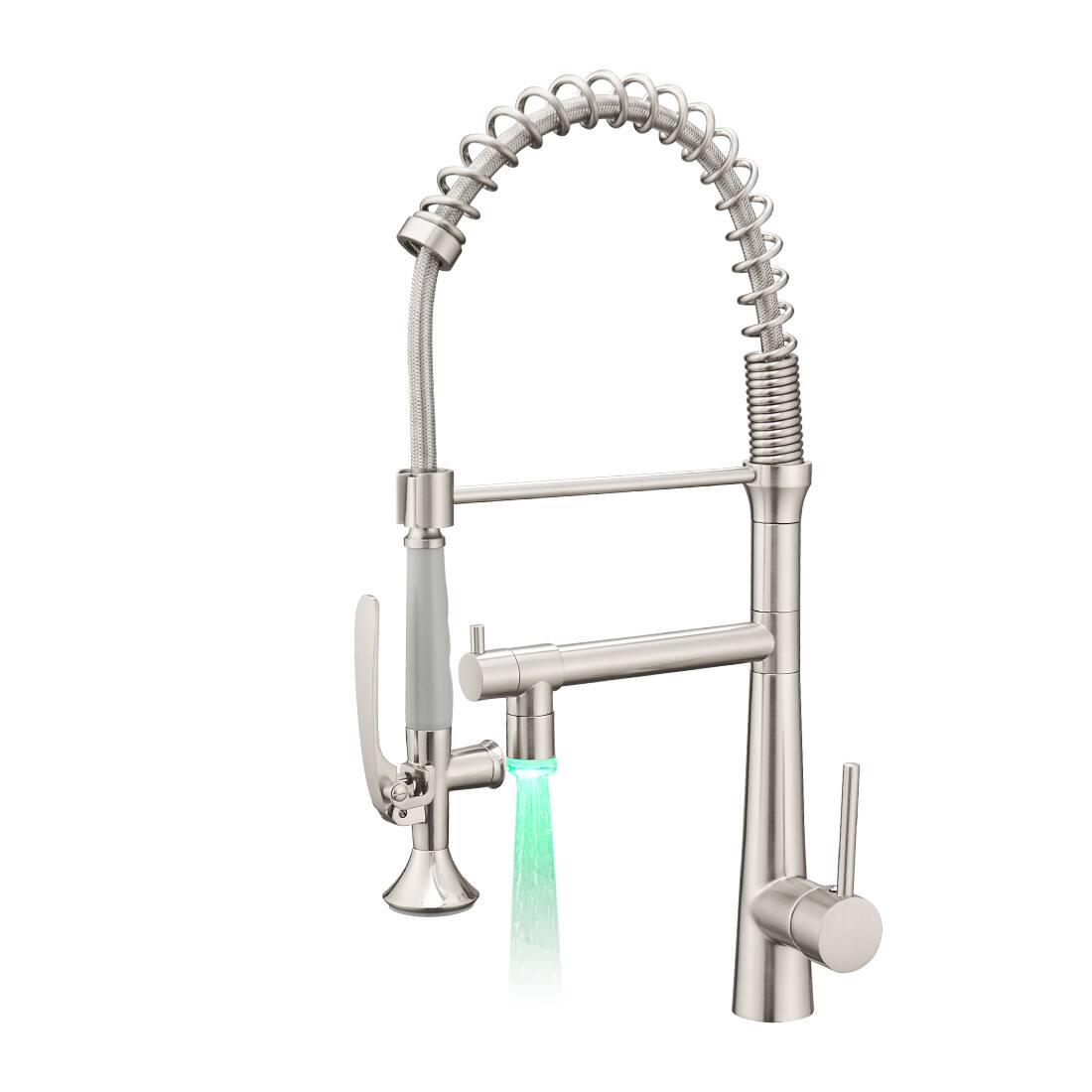 Front. APRILSOUL - LED Kitchen Sink Faucet Single Handle Pre-Rinse Spring Sprayer Kitchen Faucets High Arc Pull Down Brushed Nickel - Brushed Nickel.
