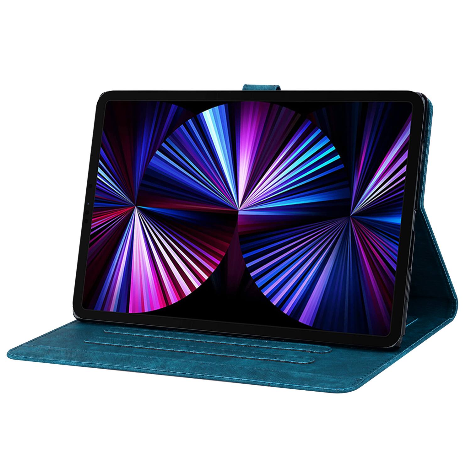 Back. Dteck - For Apple iPad (A16) 11" 2025/iPad 10th 2022 Embossed Flower Pattern Folio Case Card Slots Kickstand Cover - Blue.