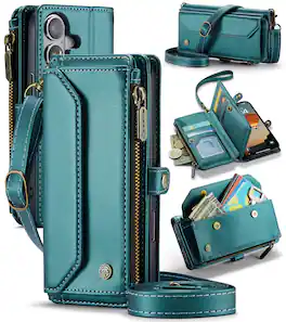 Dteck - Crossbody Wallet Case for Apple iPhone 16 Plus with Card Slots and Zipper Pocket, RFID Blocking PU Leather Cover - Green