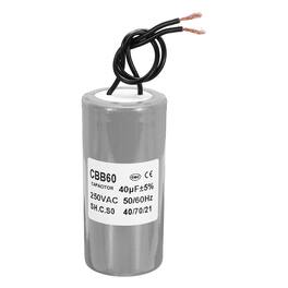 Unique Bargains - 40uF CBB60 Running Capacitor, AC 250V 2 Wires 50/60Hz Cylinder 95x45mm Grey for Water Pumps, Washing Machines - Gray
