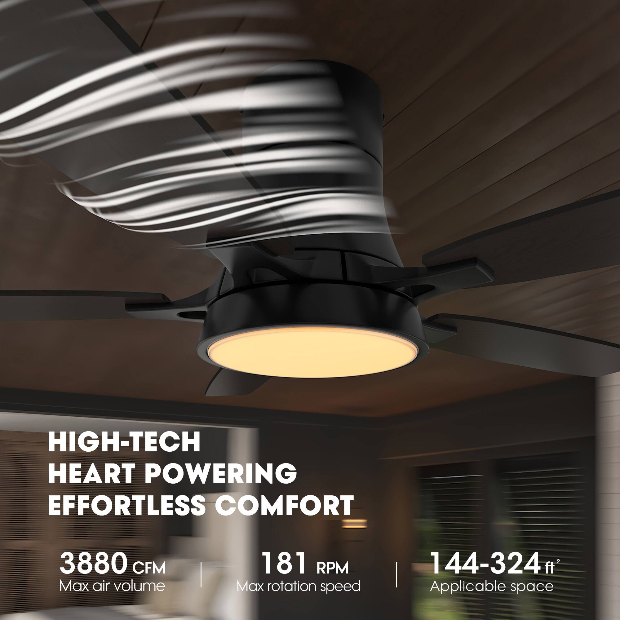 HIGH-TECH HEART POWERING EFFORTLESS COMFORT

3880 CFM Max air volume

181 RPM Max rotation speed

144-324 ft² Applicable space