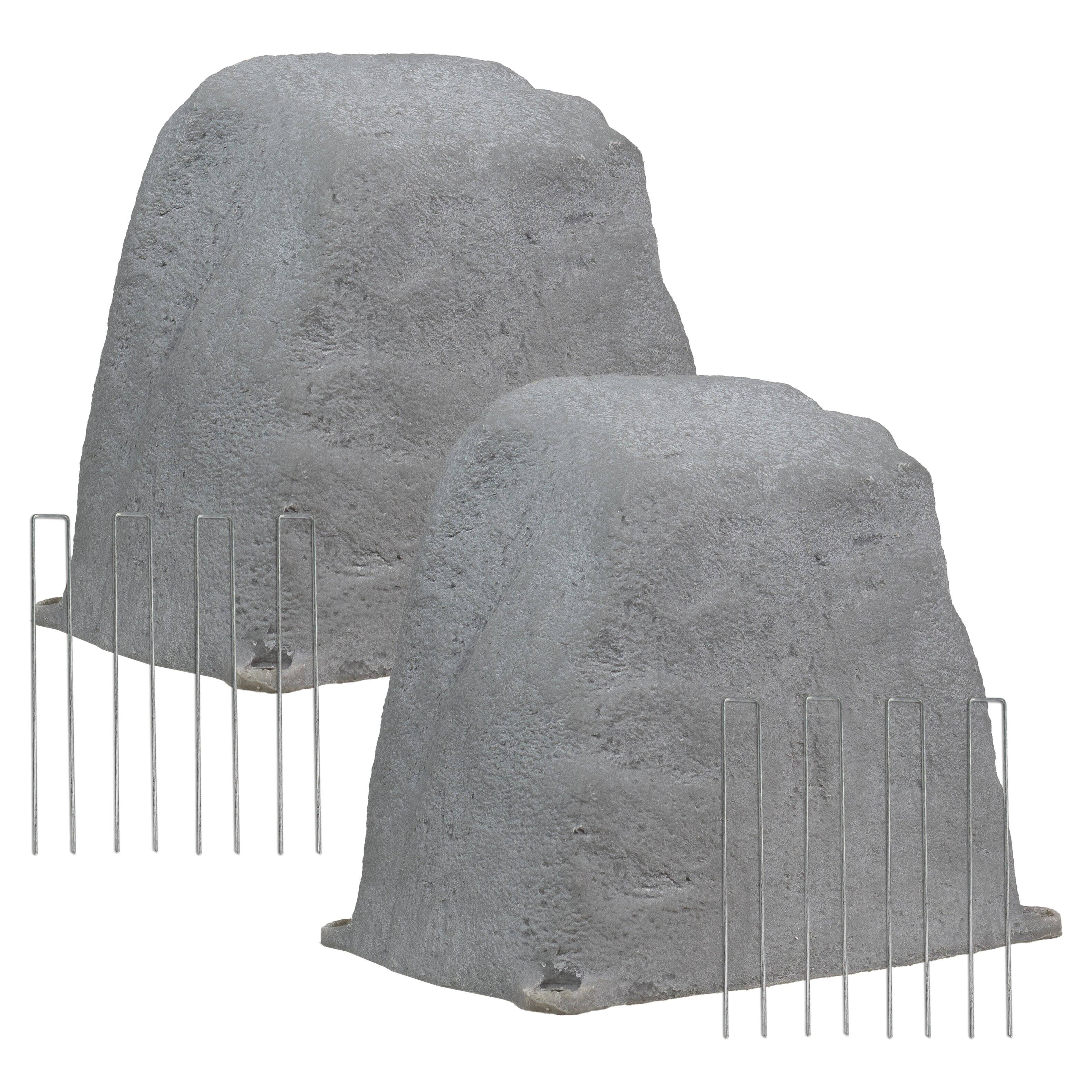 Sunnydaze- Flat-Top Artificial Landscape Rock with Stakes- 2 Pack- Gray